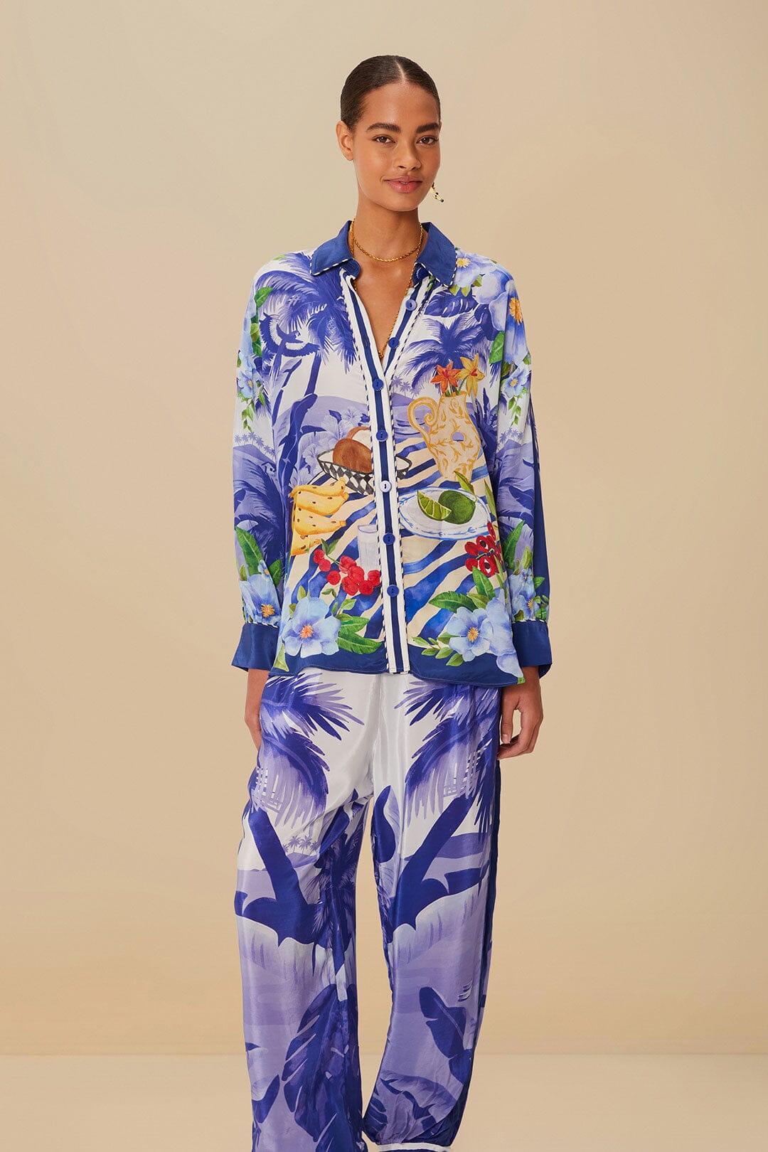 Blue Fresh Table Scarf Pajama Pants