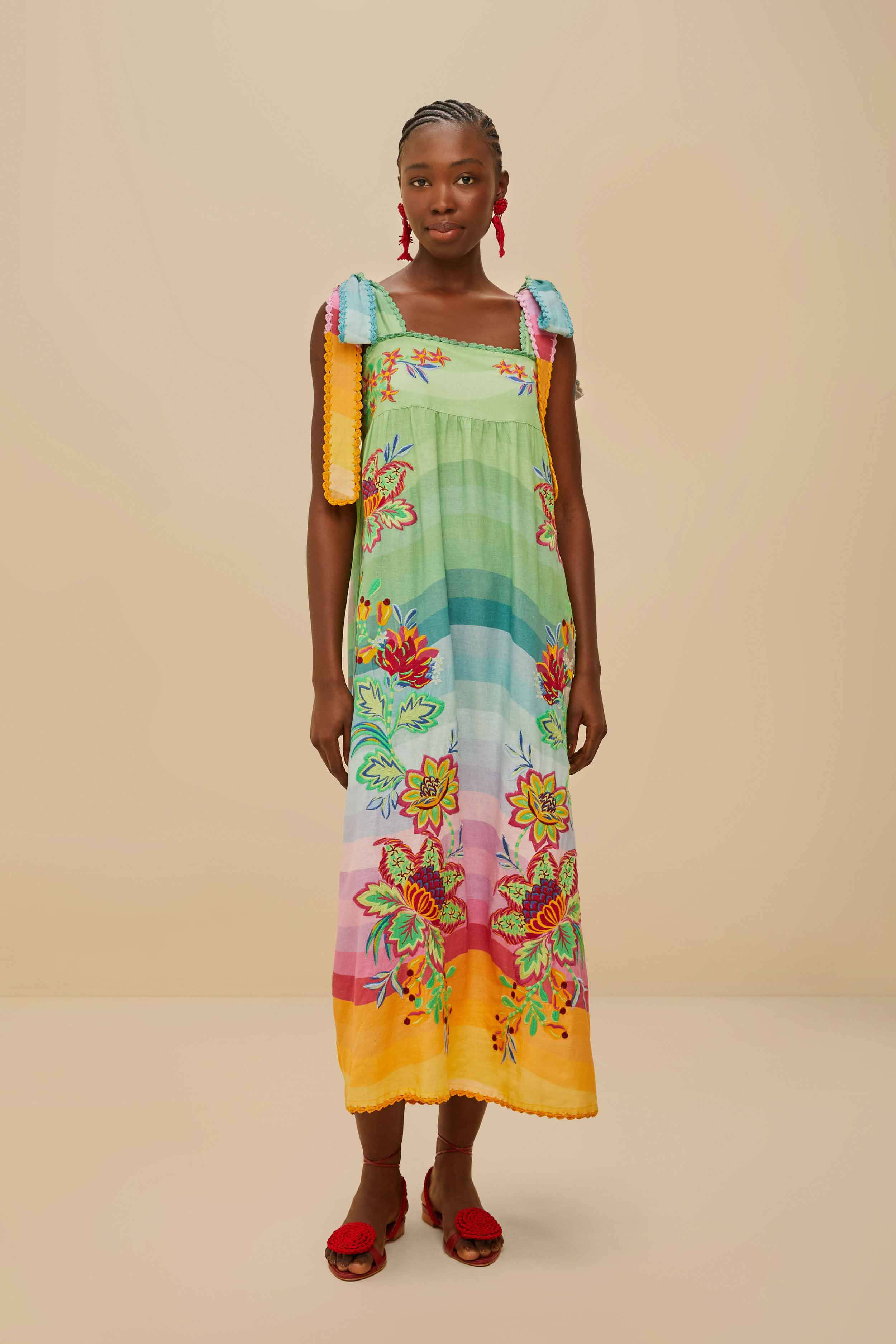 Multicolor Aura Floral Embroidered Euroflax™ Premium Linen Maxi Dress