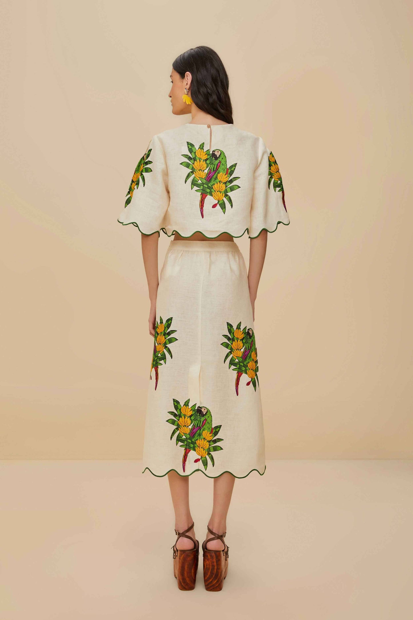 Off-White Maracana Bird Euroflax Premium Linen Midi Skirt