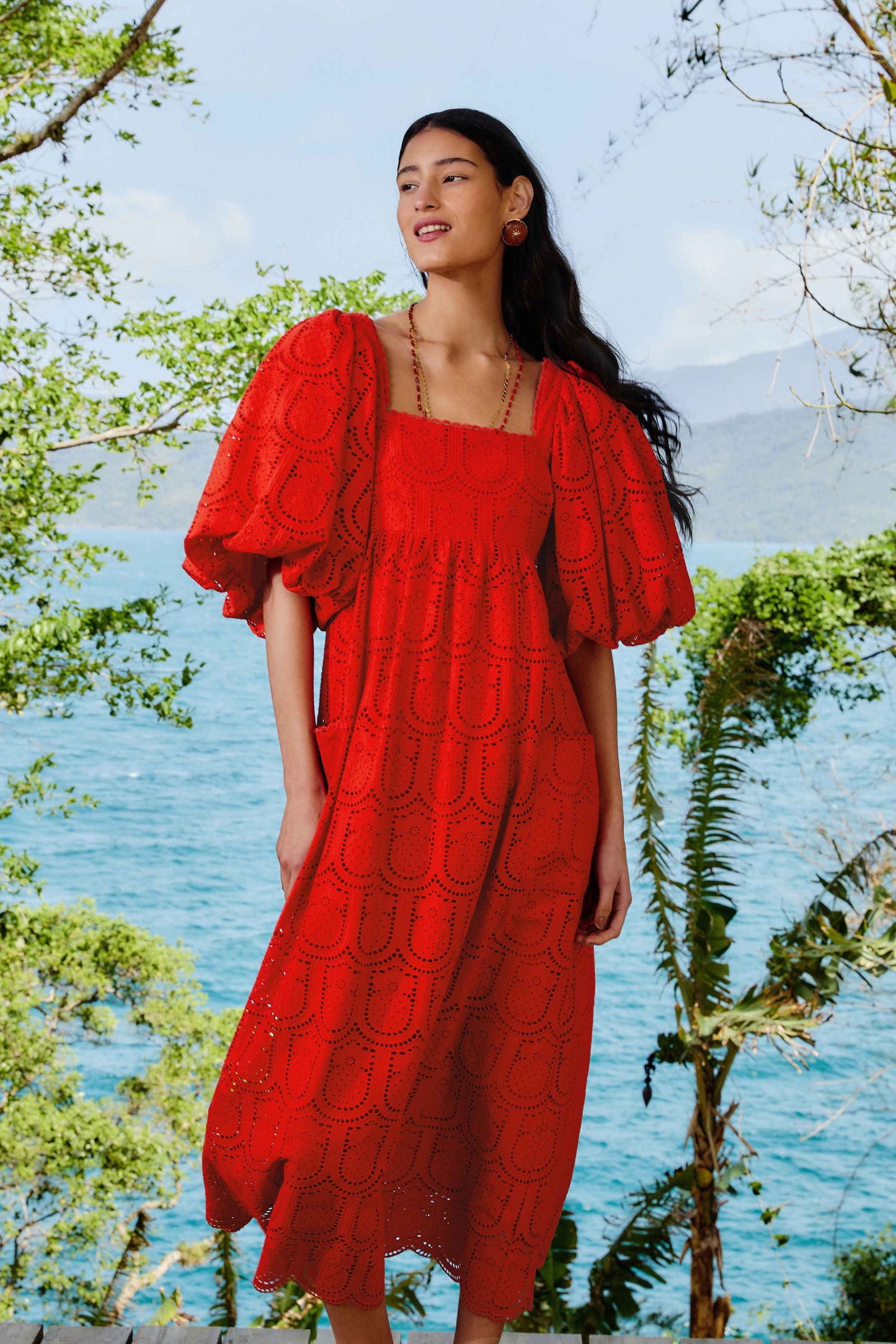 Red Pineapple Eyelet Maxi Dress