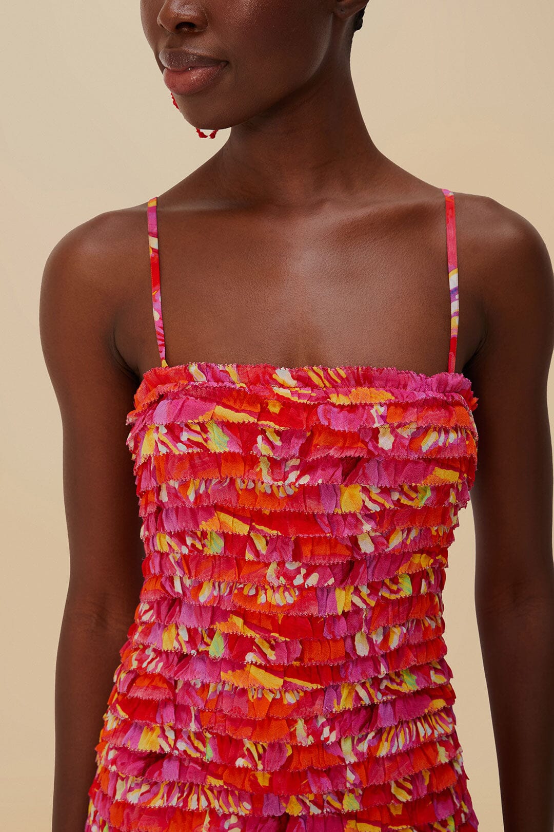 Orange Flying Birds Strapless Midi Dress