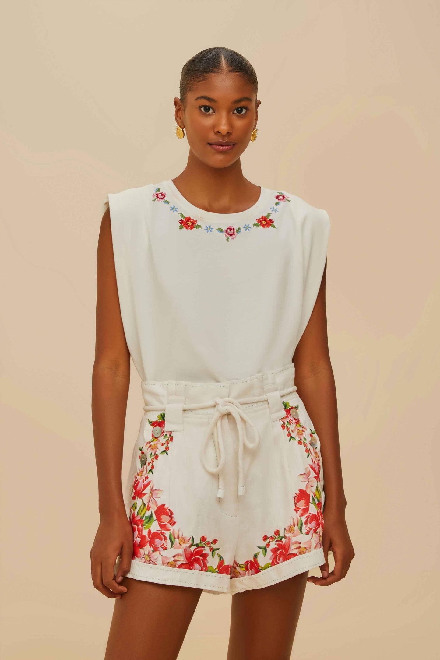 Off-White Flower Tapestry Embroidered Shorts