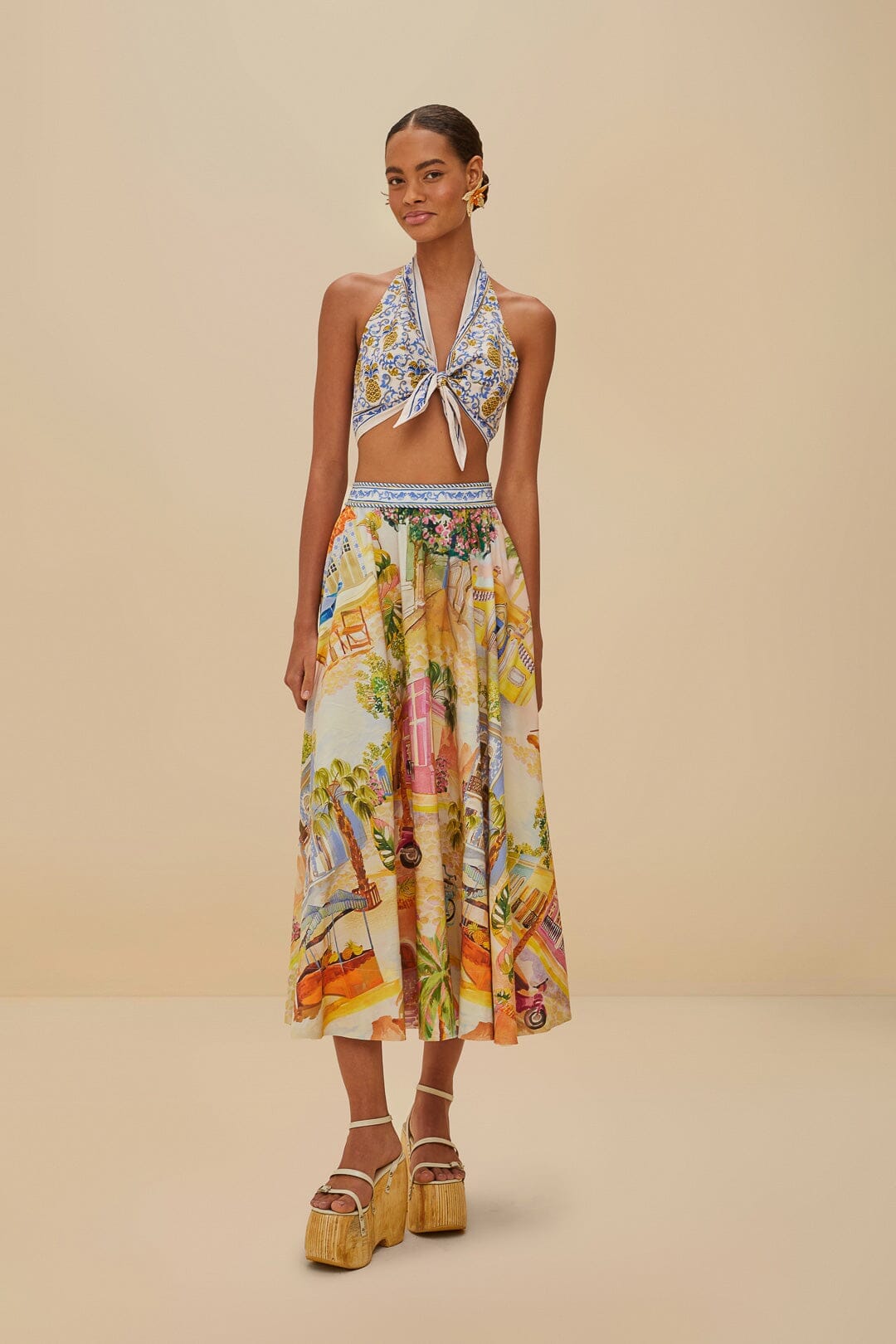 Multicolor Aracati Organic Cotton Midi Skirt