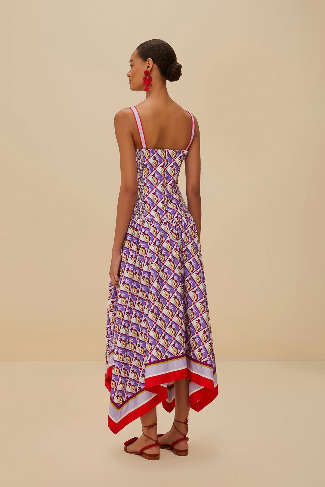 Multicolor Graphic Pineapple Scarf Organic Cotton Midi Dress