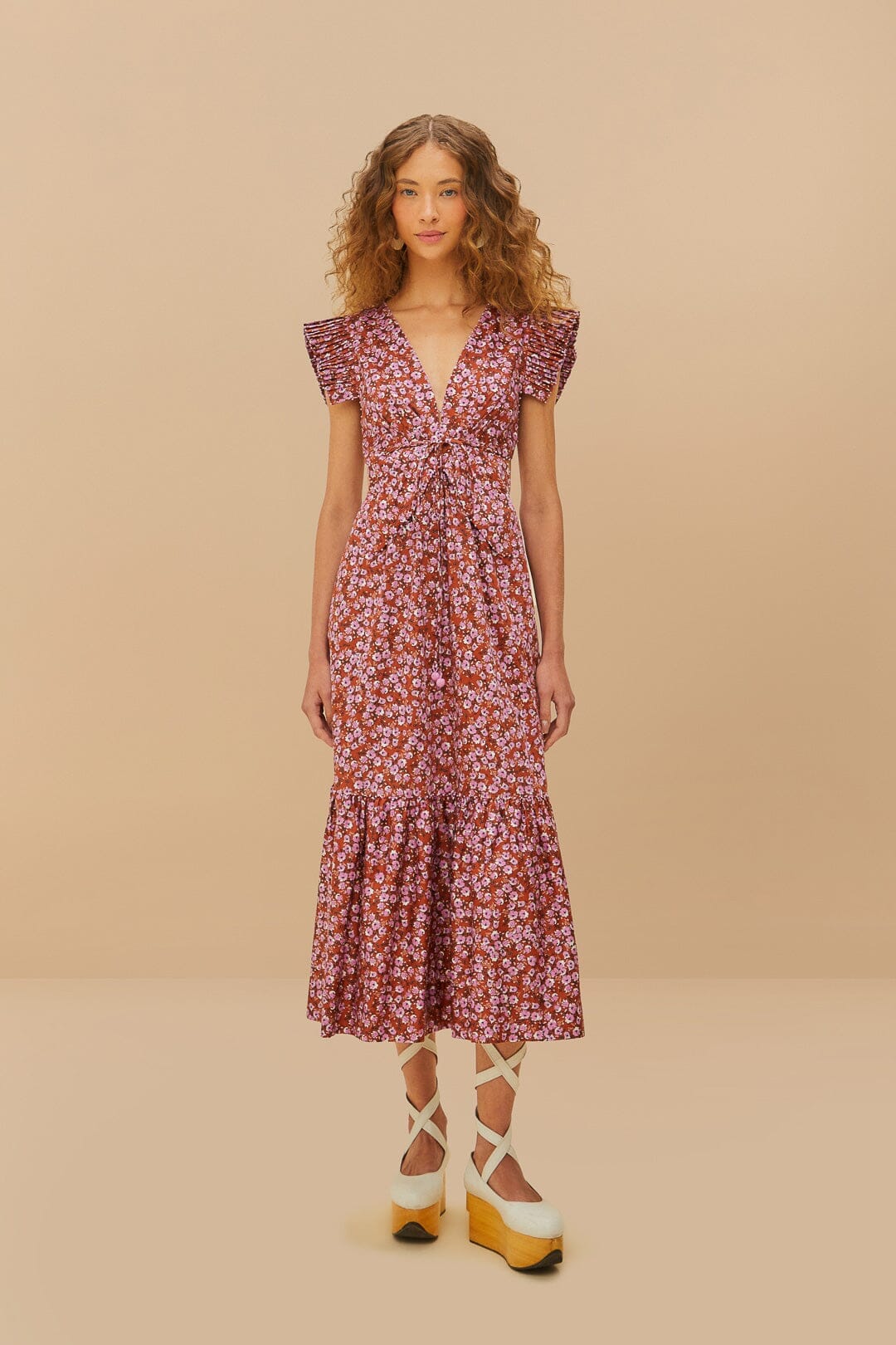 Brown Tiny Yard Butterfly Midi Dress
