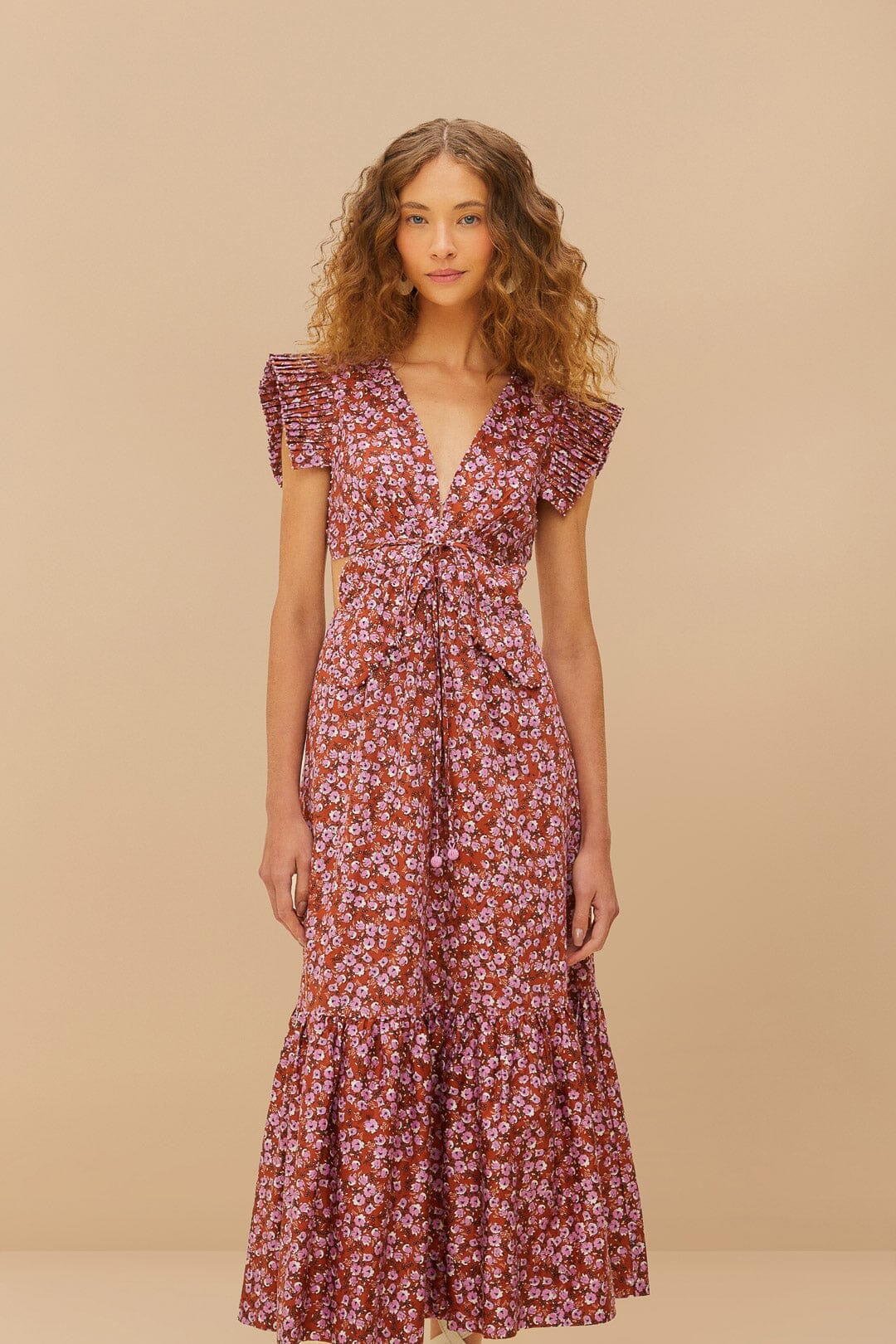 Brown Tiny Yard Butterfly Midi Dress