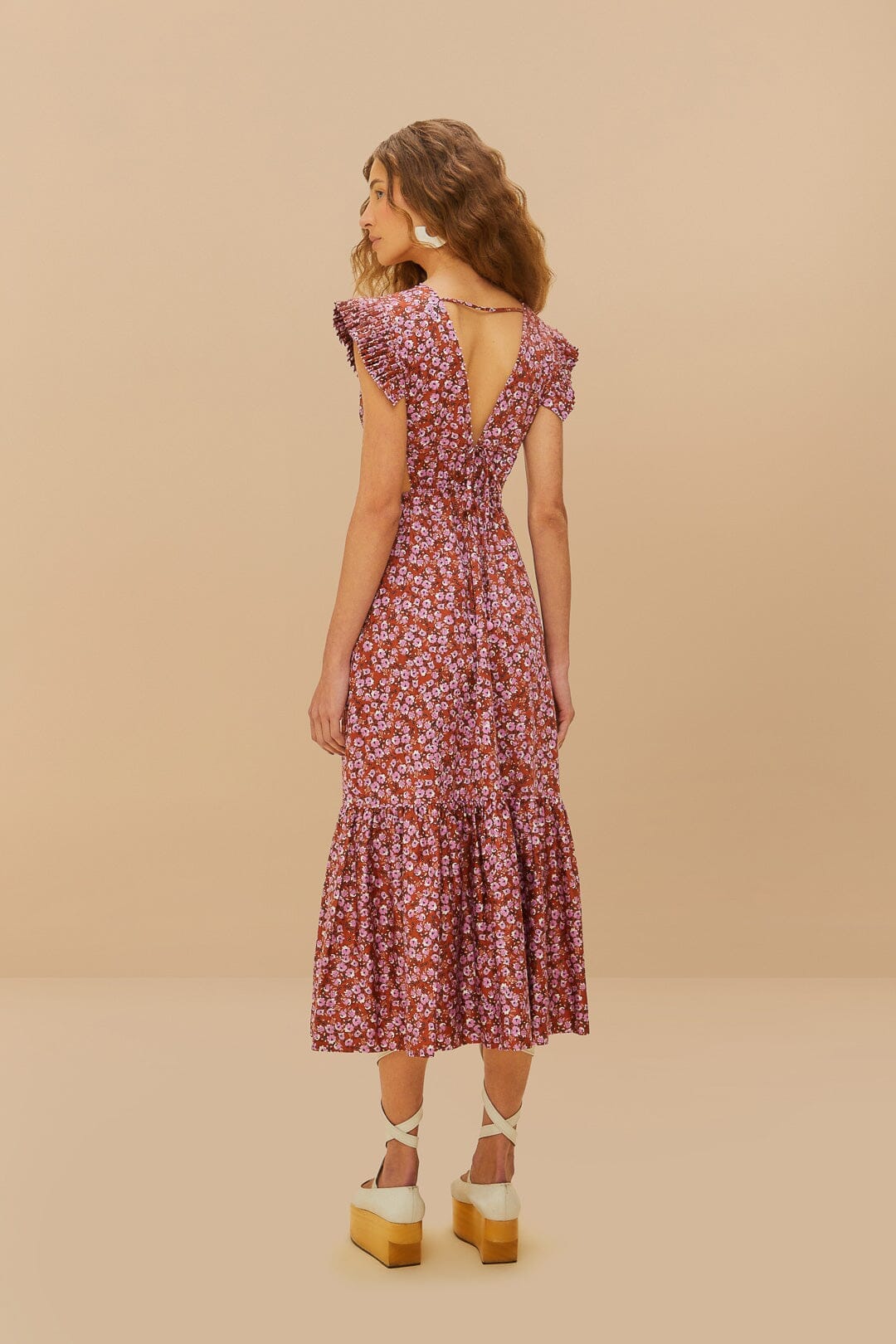 Brown Tiny Yard Butterfly Midi Dress
