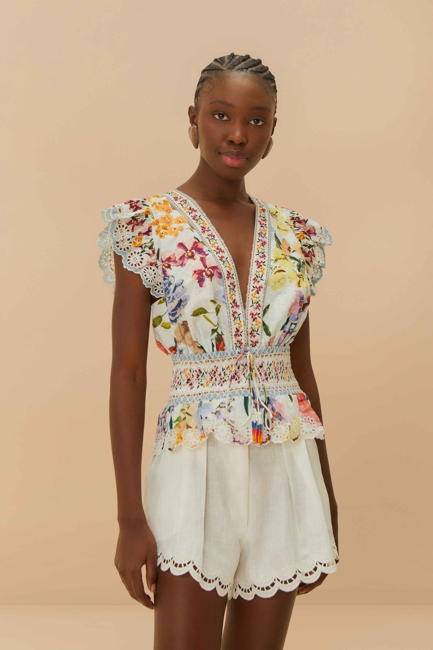Off-White Greek Garden Smocked Blouse