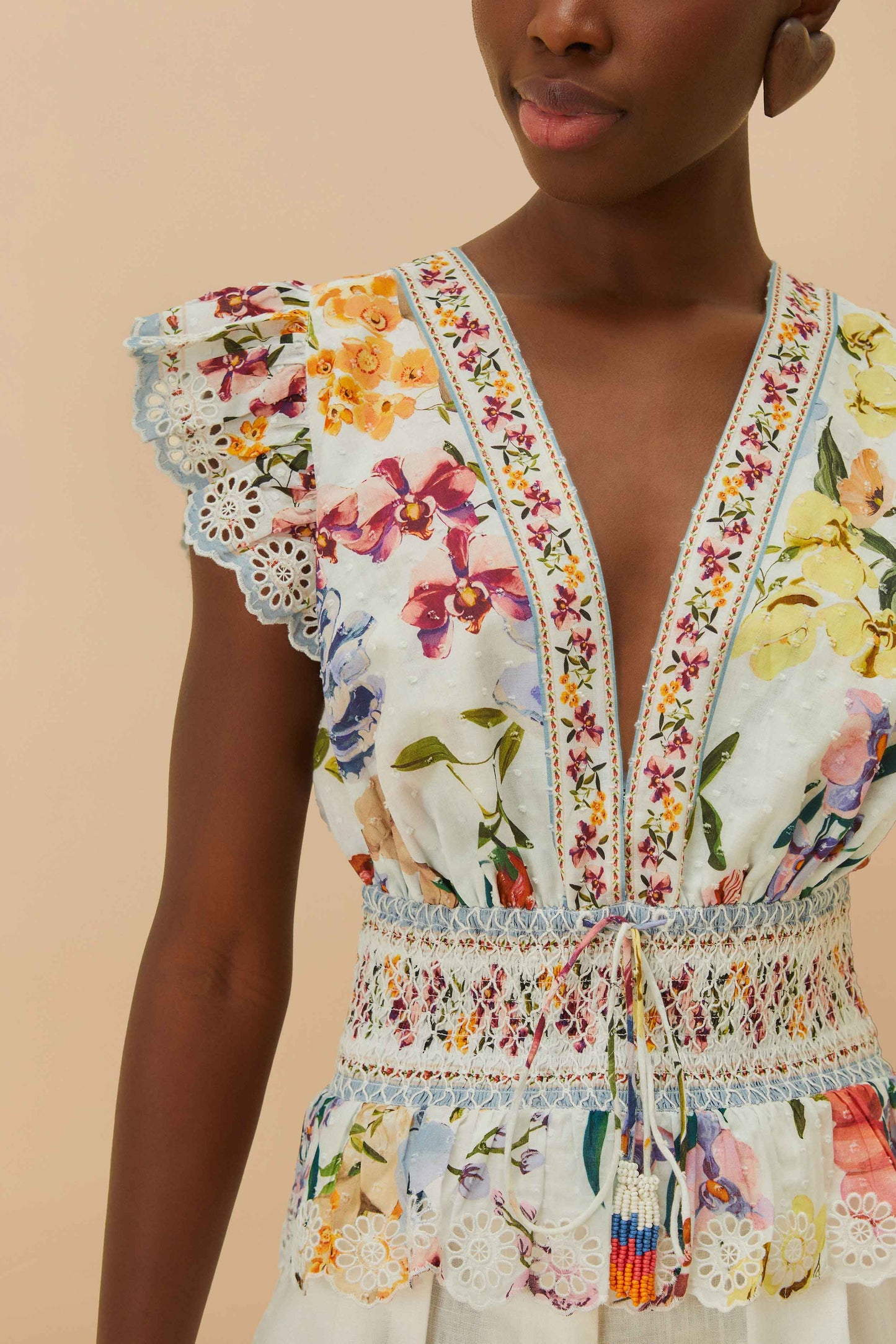 Off-White Greek Garden Smocked Blouse