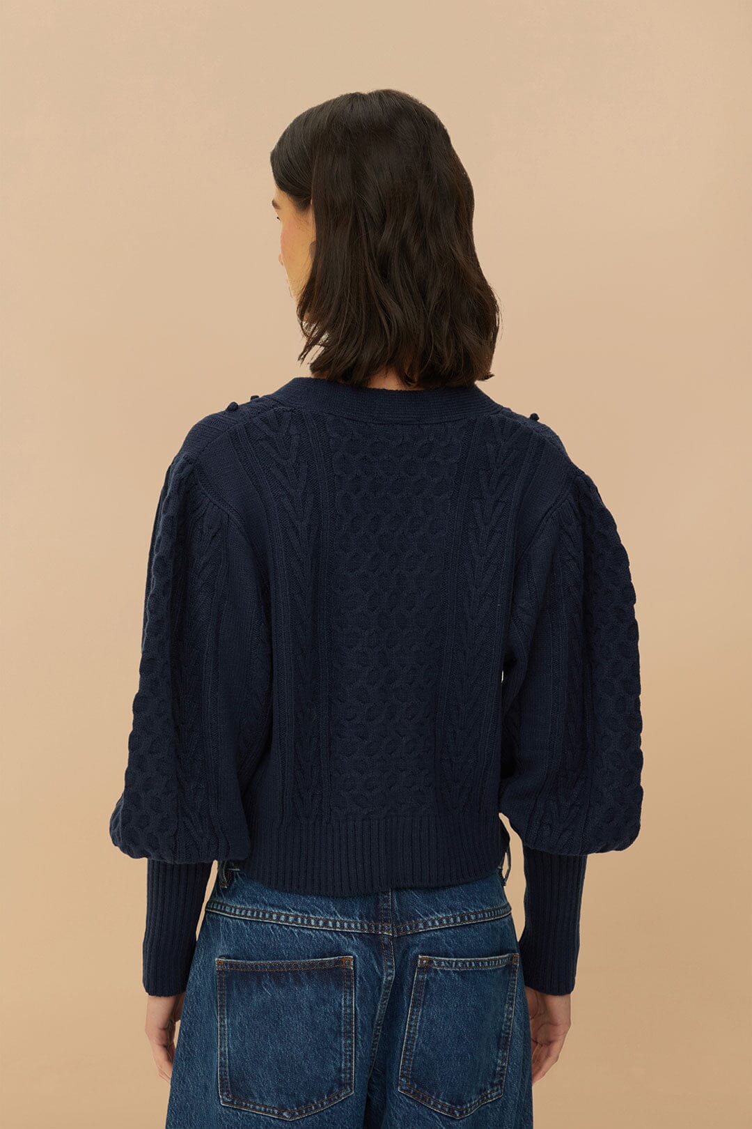 Navy Blue Mixed Stitches Knit Cardigan