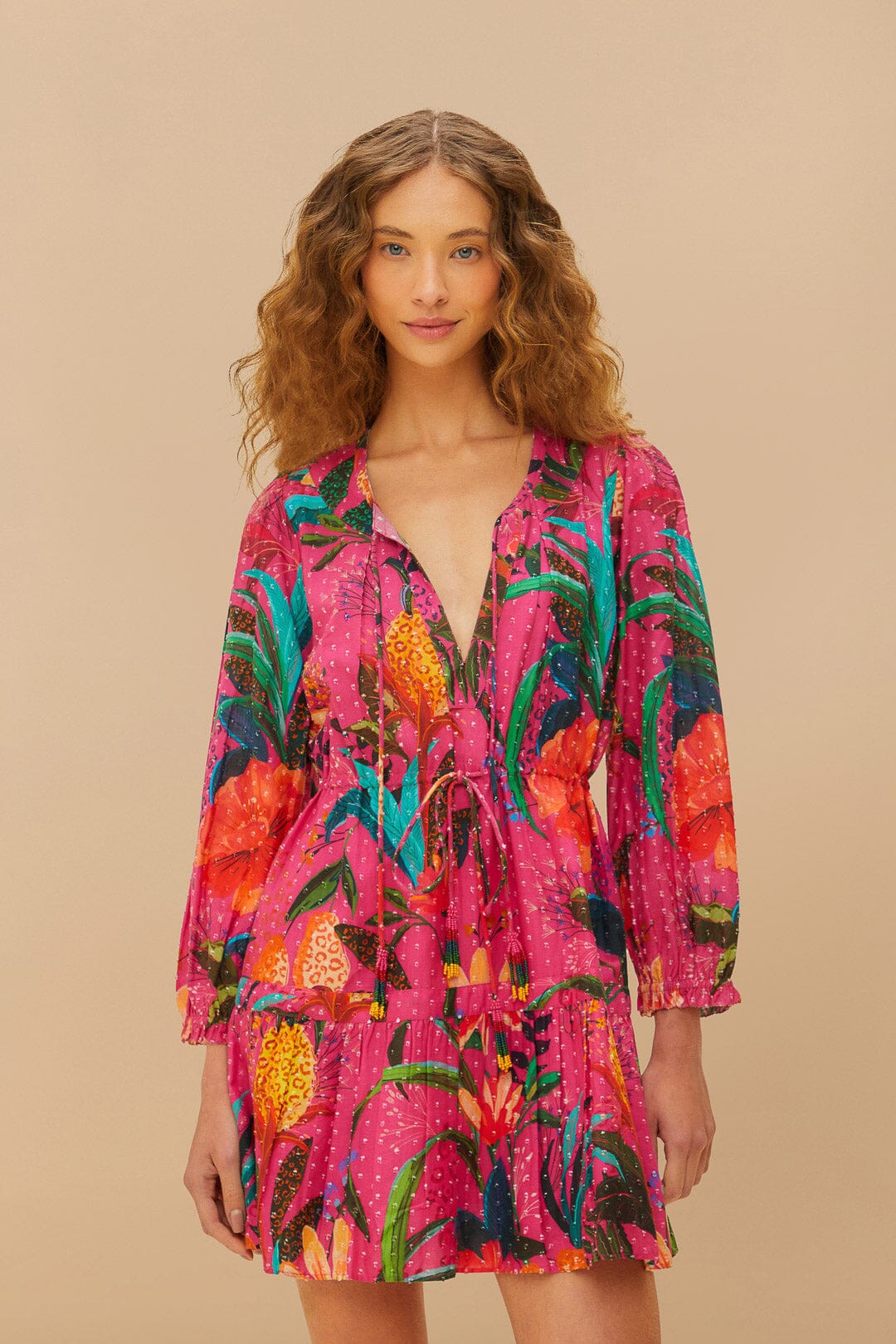 Pink Leopard Flowers Mini Dress