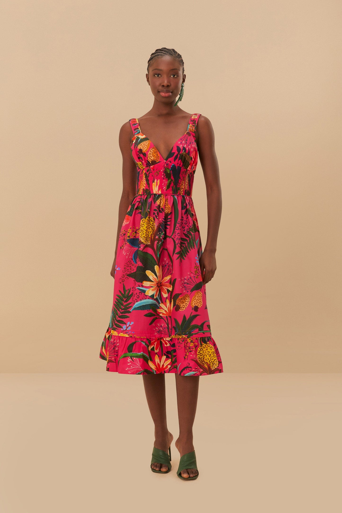 Leopard Flowers Pink Midi Dress