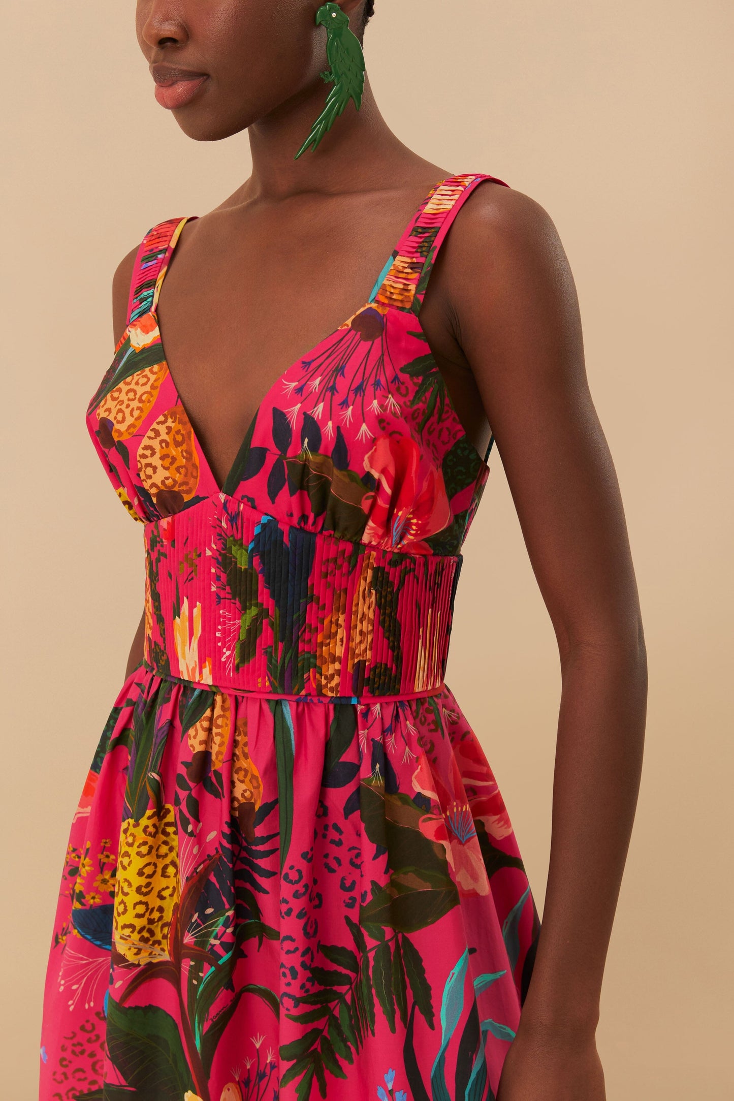 Leopard Flowers Pink Midi Dress