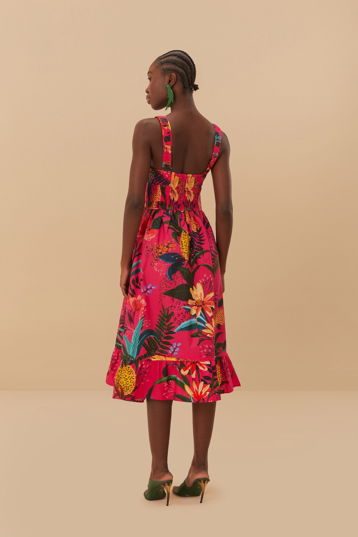 Leopard Flowers Pink Midi Dress