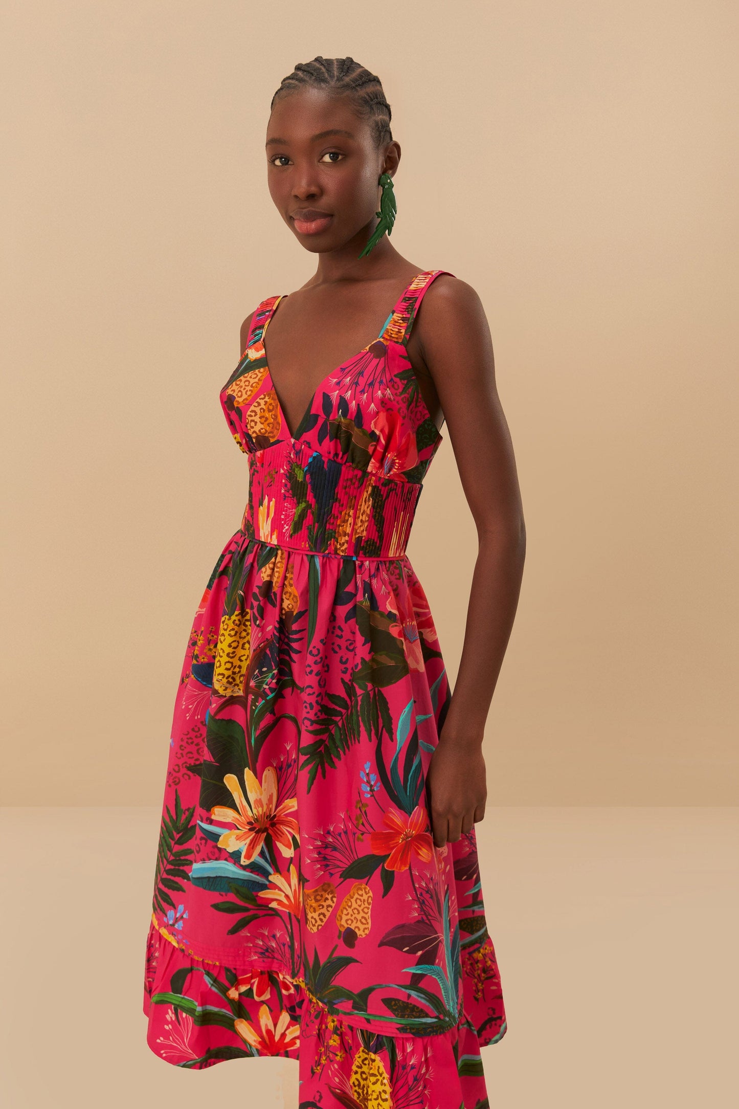 Leopard Flowers Pink Midi Dress