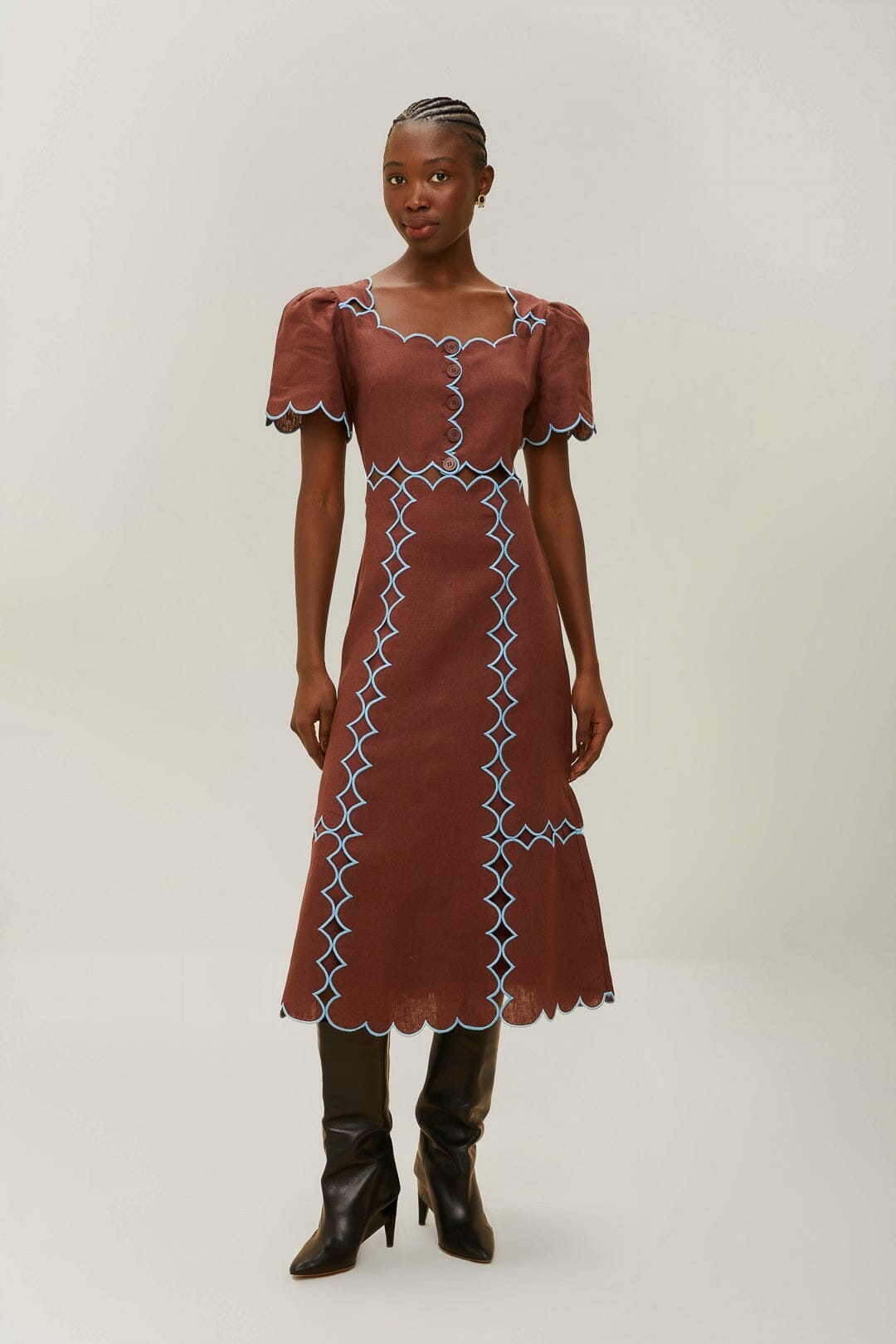 farm rio dress brown $240 Farm Rio Women's Brown Caramel Tie Front Cutout Long Sleeve Dress Size XS