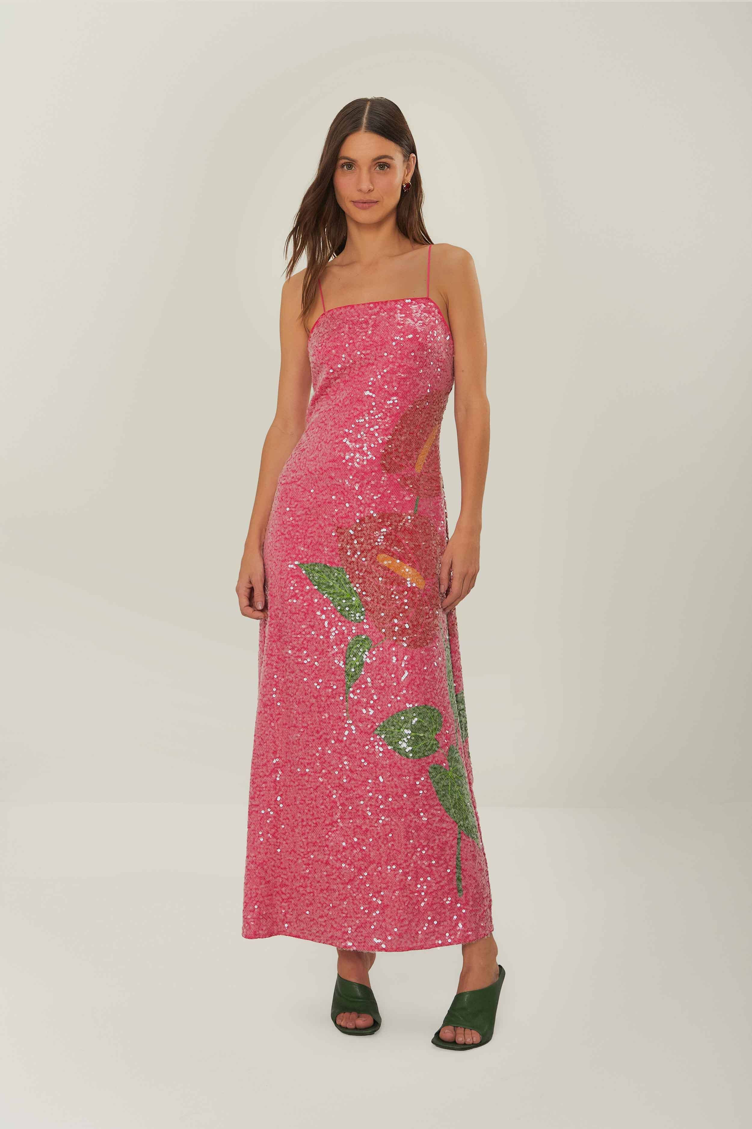 Anthurium Flowers Slip Maxi Dress