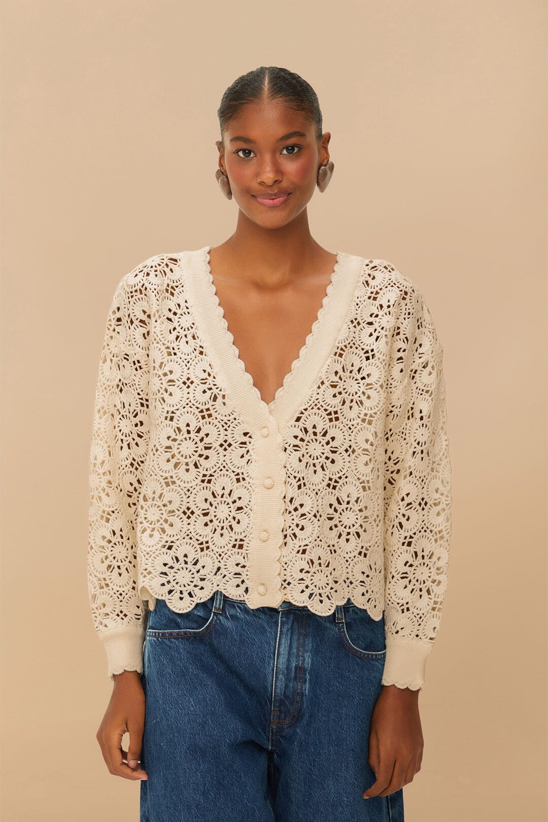 Off-White Flower Crochet Cardigan
