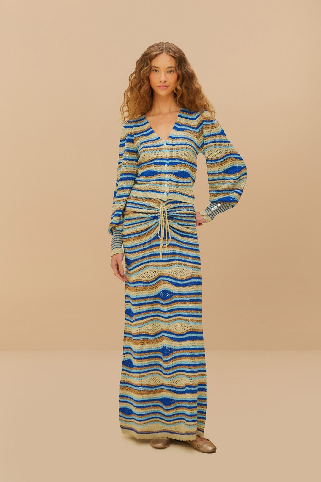 Blue Mixed Waves Knit Blouse