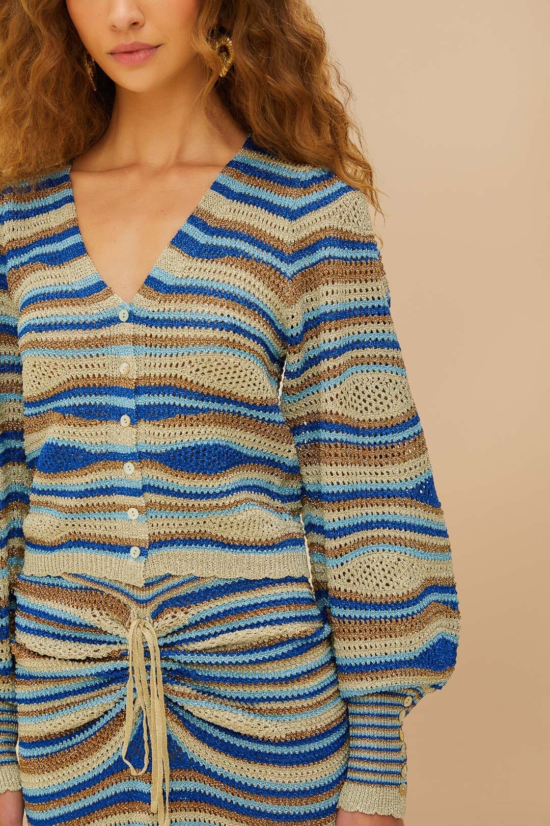 Blue Mixed Waves Knit Blouse