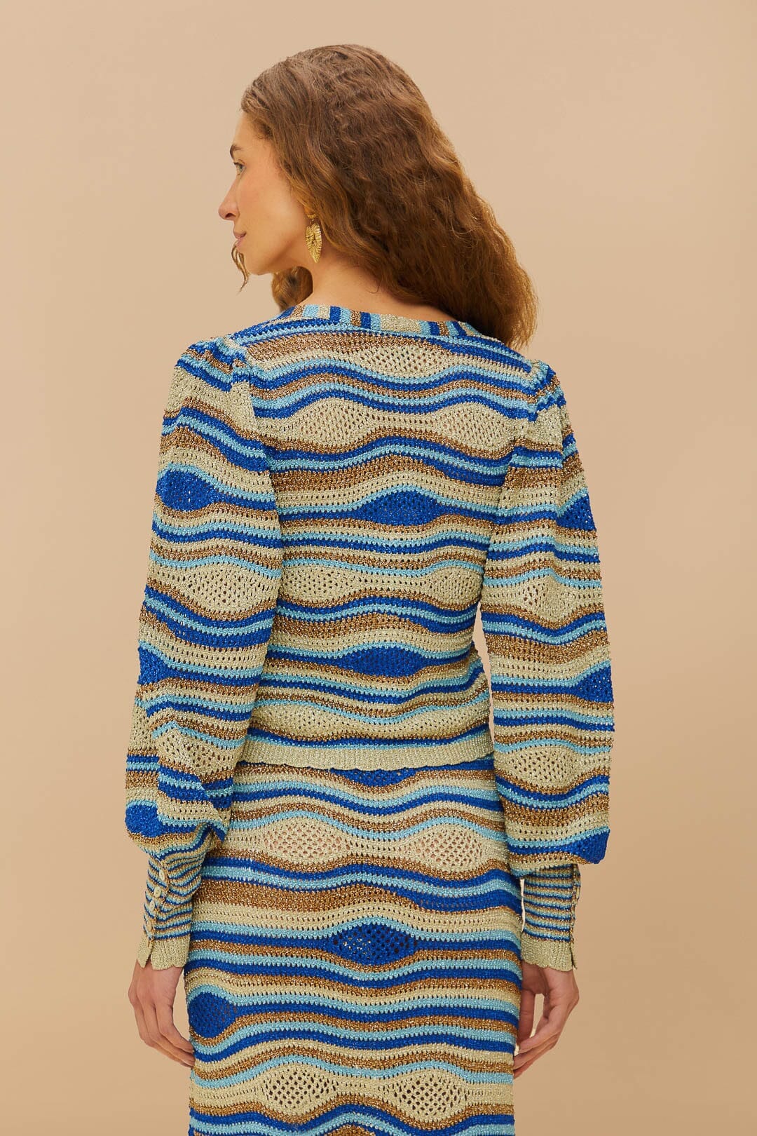 Blue Mixed Waves Knit Blouse