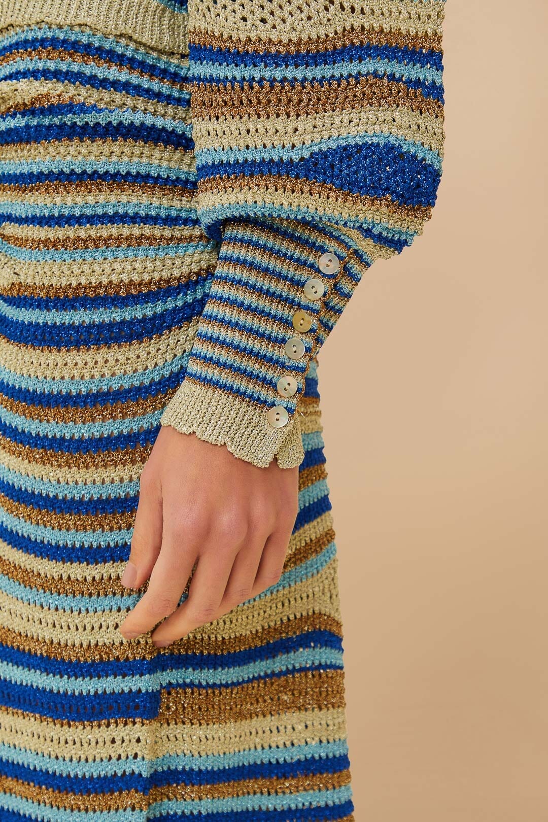 Blue Mixed Waves Knit Blouse