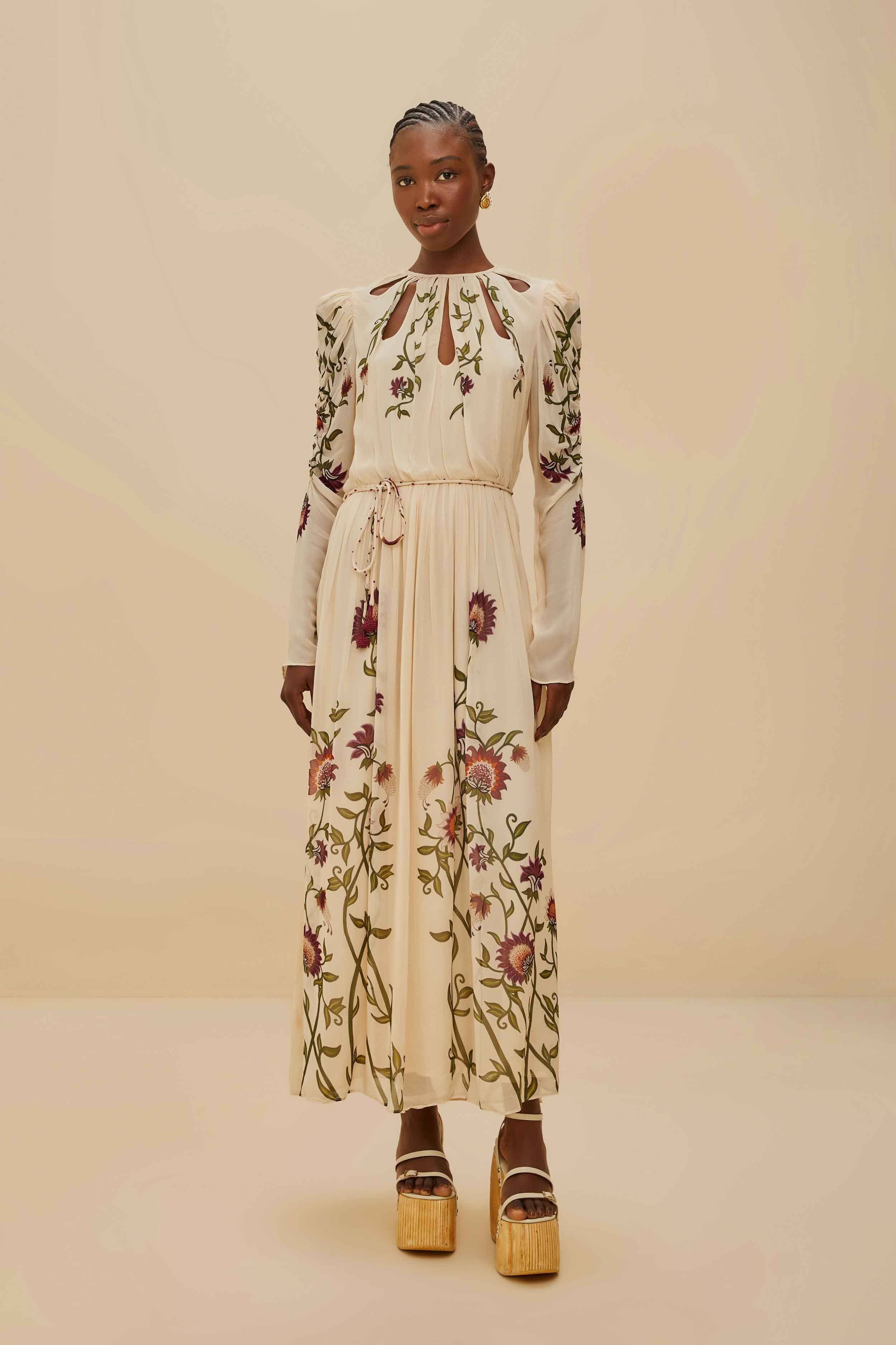 Multicolor Romantic Nature Long Sleeve Maxi Dress  FARM Rio
