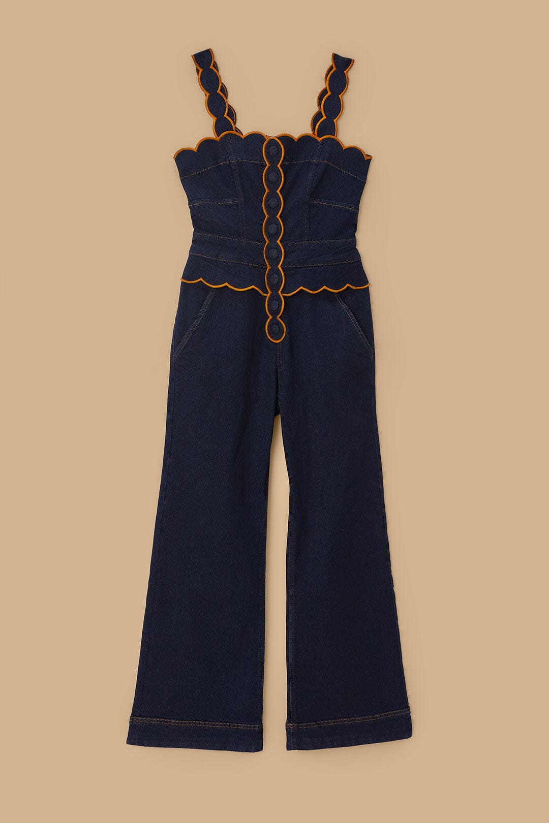 Dark Denim Wavy Trim Jumpsuit