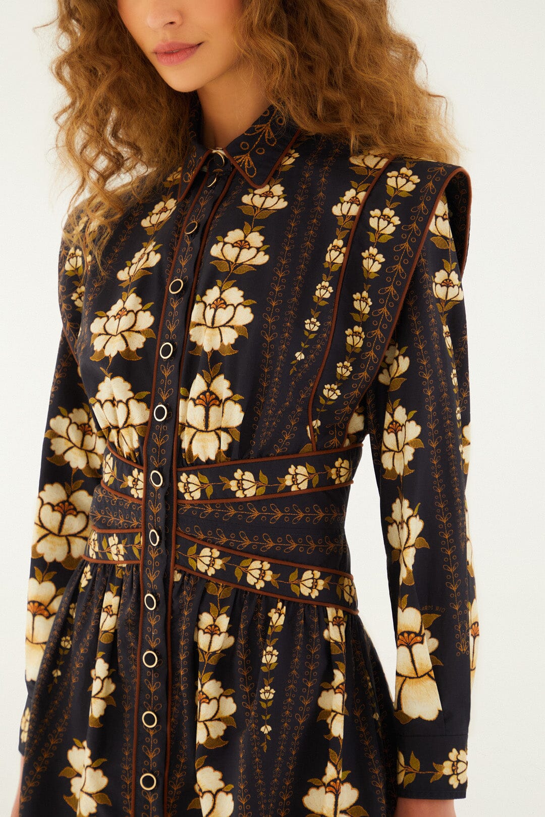 Black Embroidered Flowers Long Sleeve Organic Cotton Mini Dress