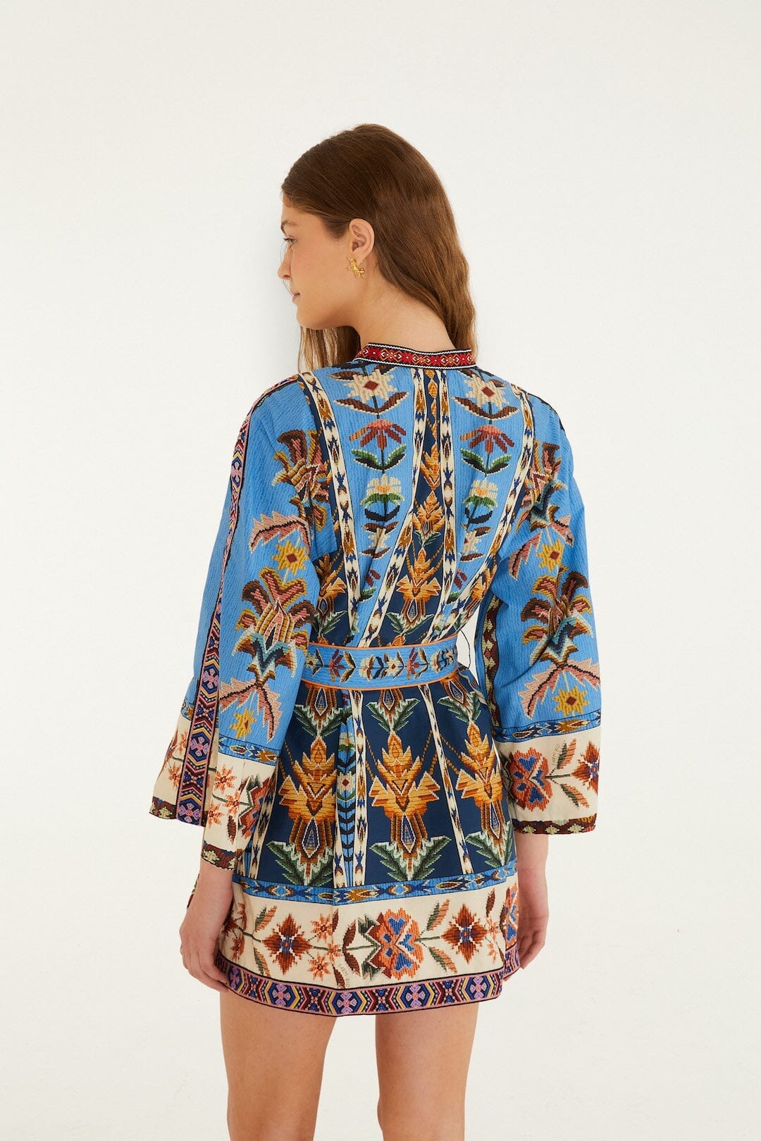Blue Embroidered Tapestry Organic Cotton Mini Dress