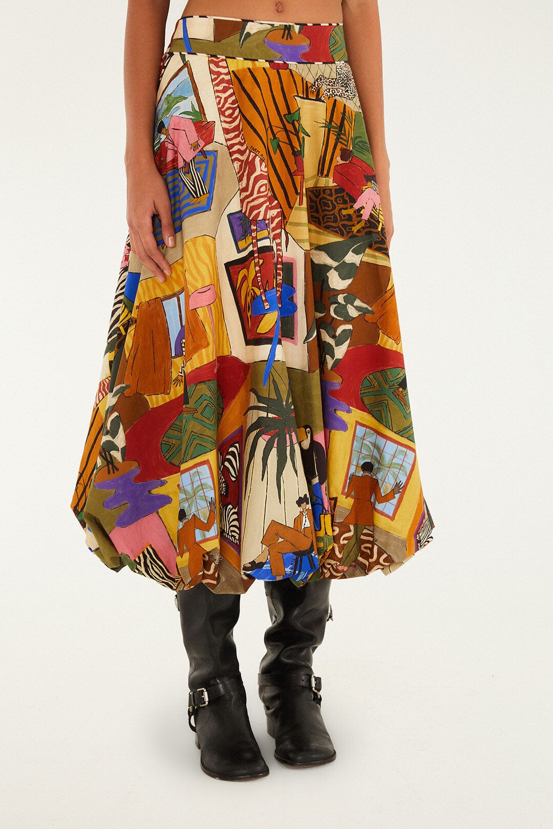 Multicolor Tropical Balloon Organic Cotton Midi Skirt