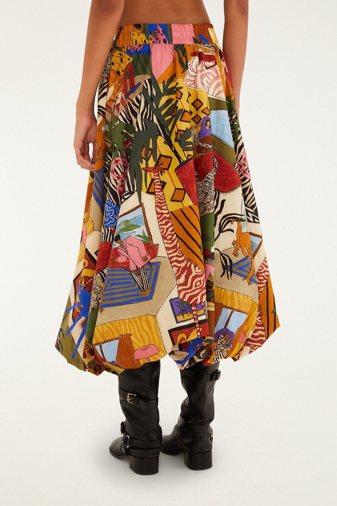 Multicolor Tropical Balloon Organic Cotton Midi Skirt
