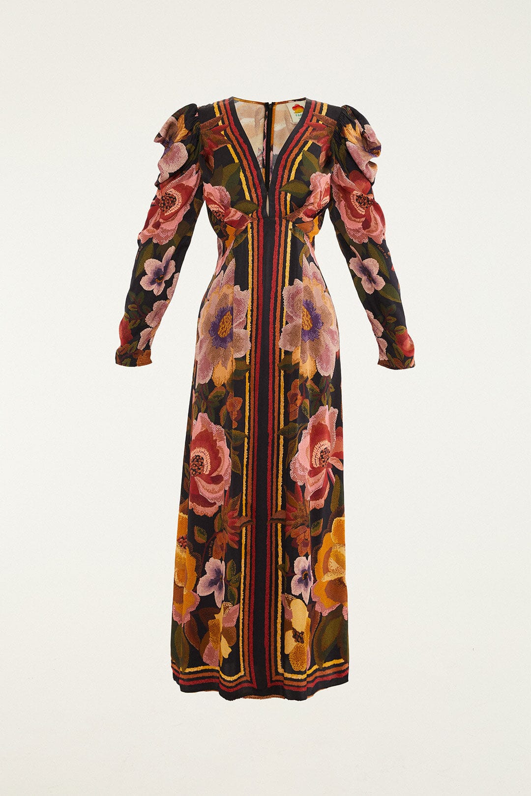 Black Chenille Flowers Lenzing™ Ecovero™ Viscose Midi Dress