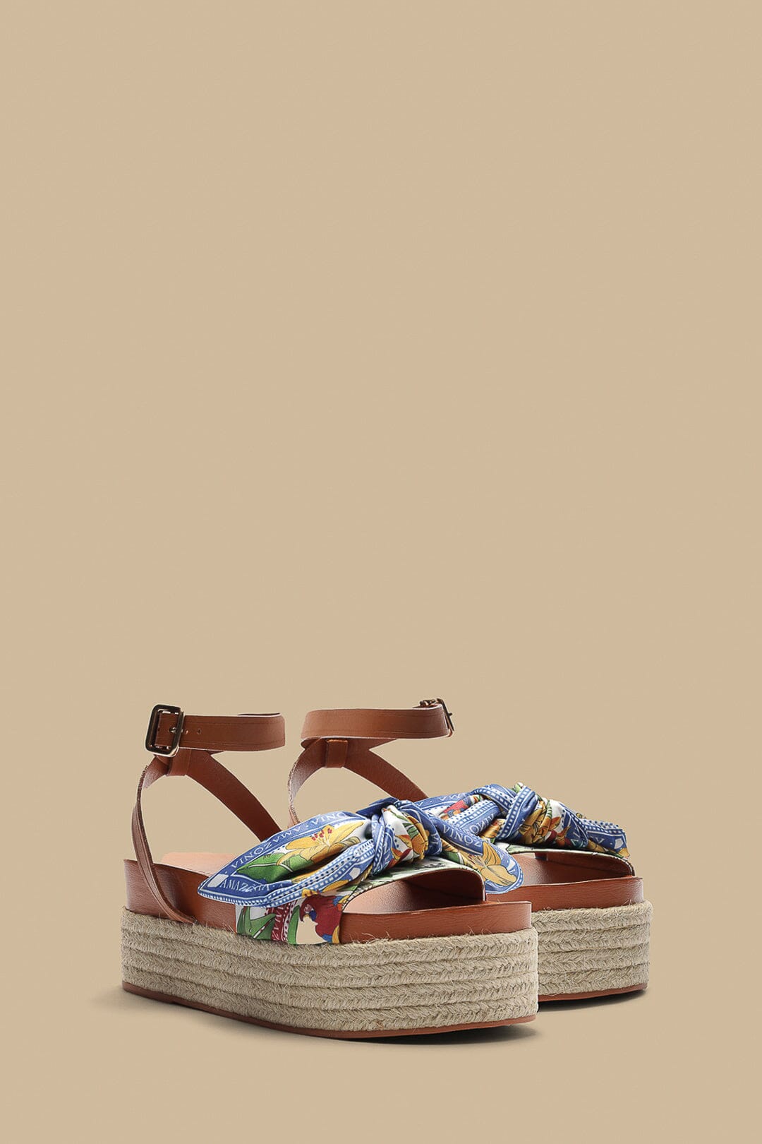 Camel Scarf Flatform Espadrille