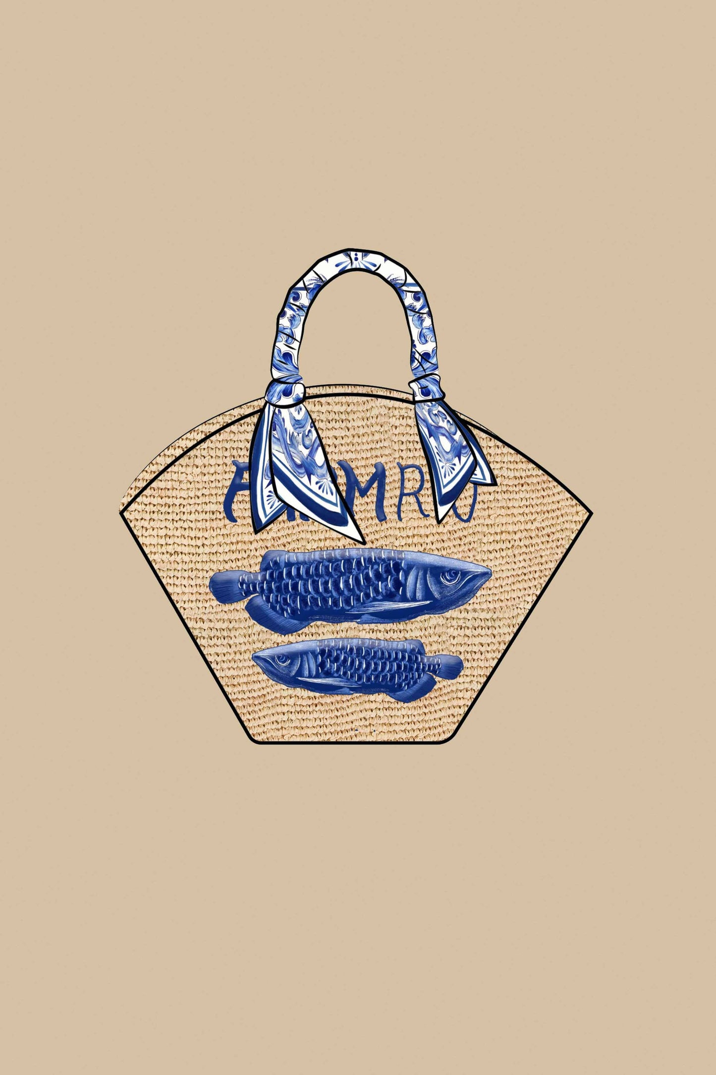 Garden Tiles Raffia Shell Tote Bag
