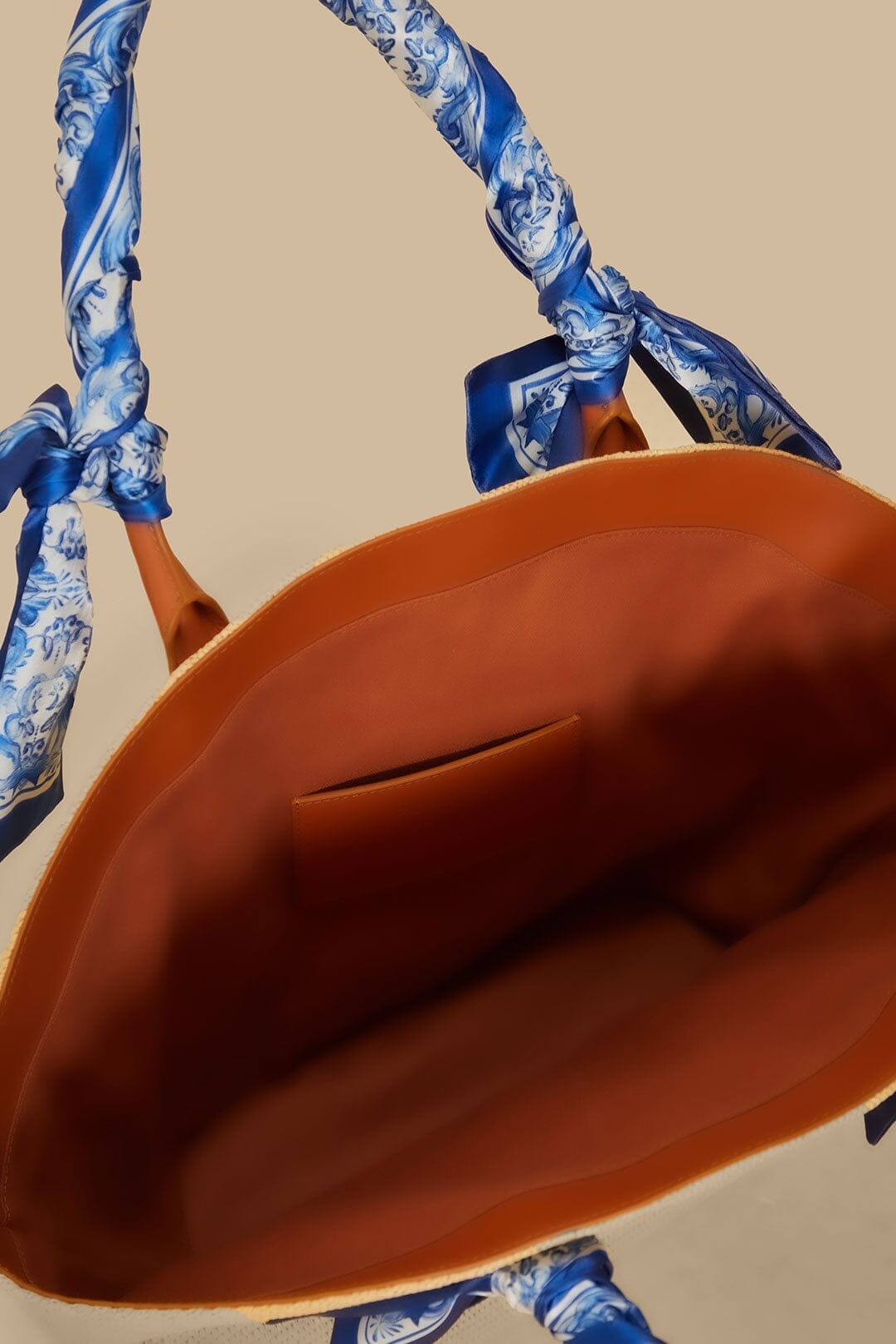 Blue Garden Tiles Raffia Shell Tote