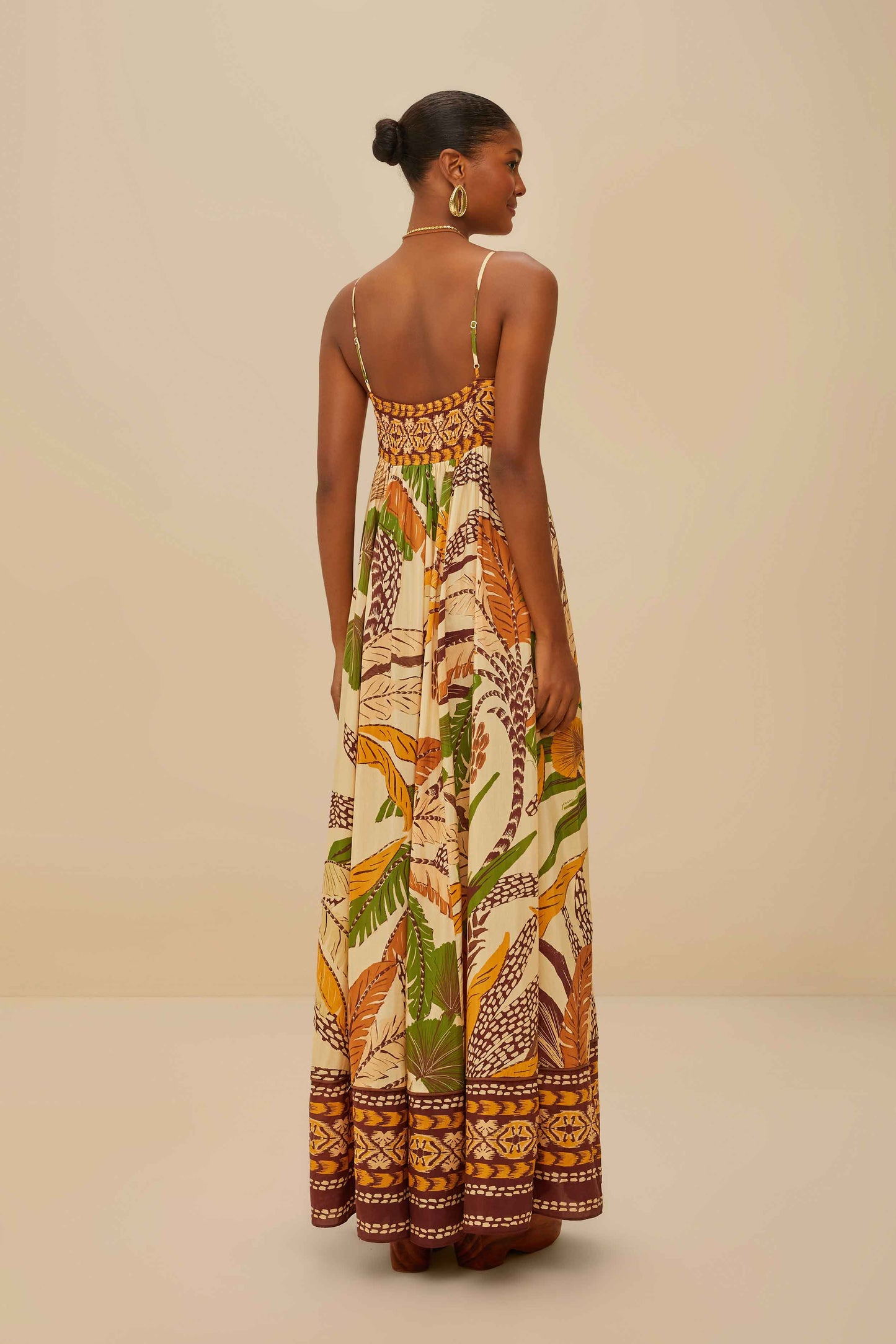 Sand Foliage Sketch Maxi Dress