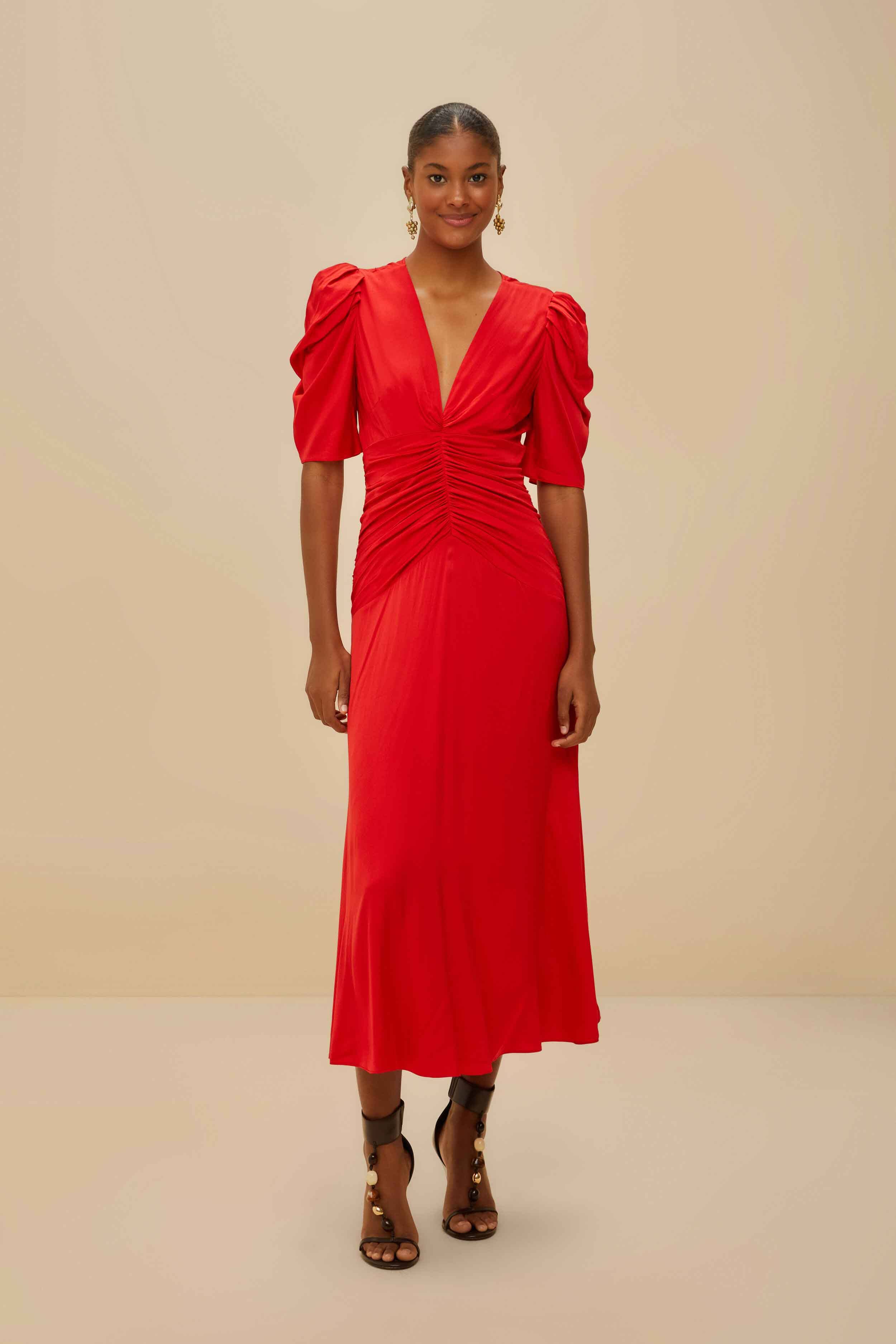 farm rio red dress Fruit Trolley Red Sleveless Maxi Dress