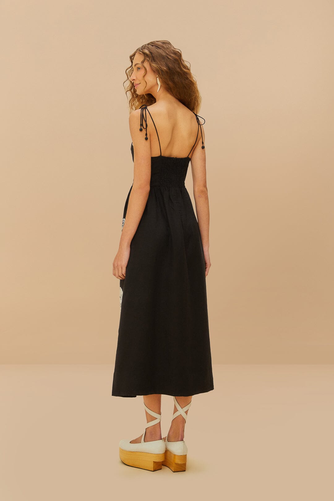 Black Richelieu Lace Euroflax™ Premium Linen Midi Dress