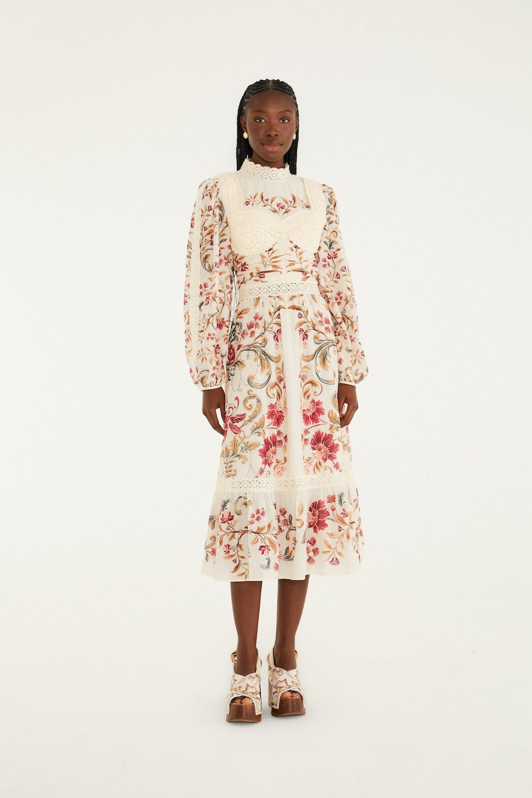 sand renata floral long sleeve midi dress FARM Rio | Dresses | Sand Renata Floral Long Sleeve Midi Dress Nwt