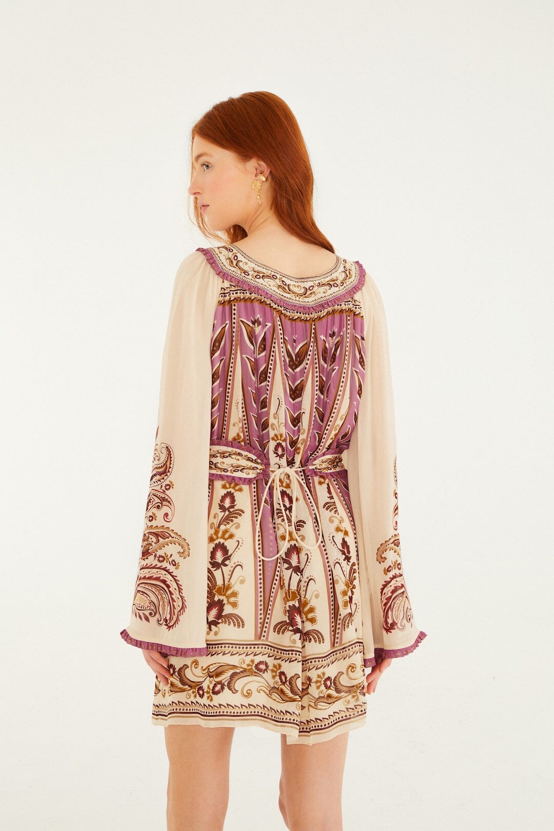 Sand Delicate Ainika Long Sleeve Belted Mini Dress