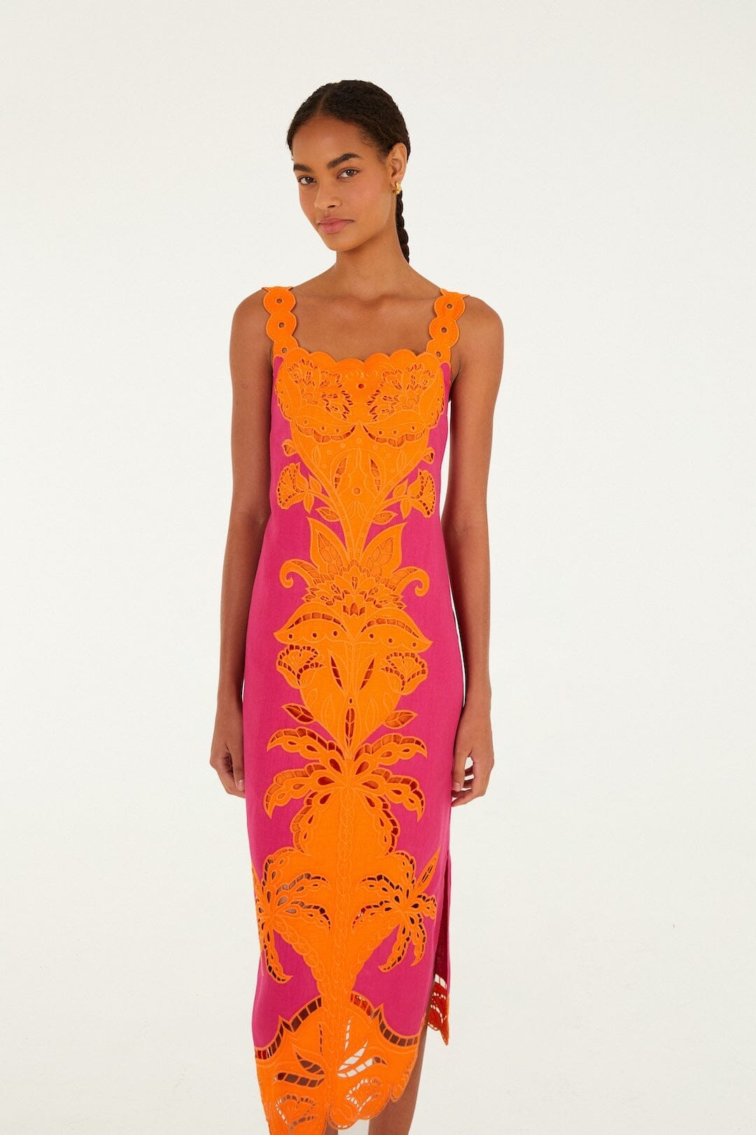 Pinke Cutwork Euroflax Premium Linen Midi Dress