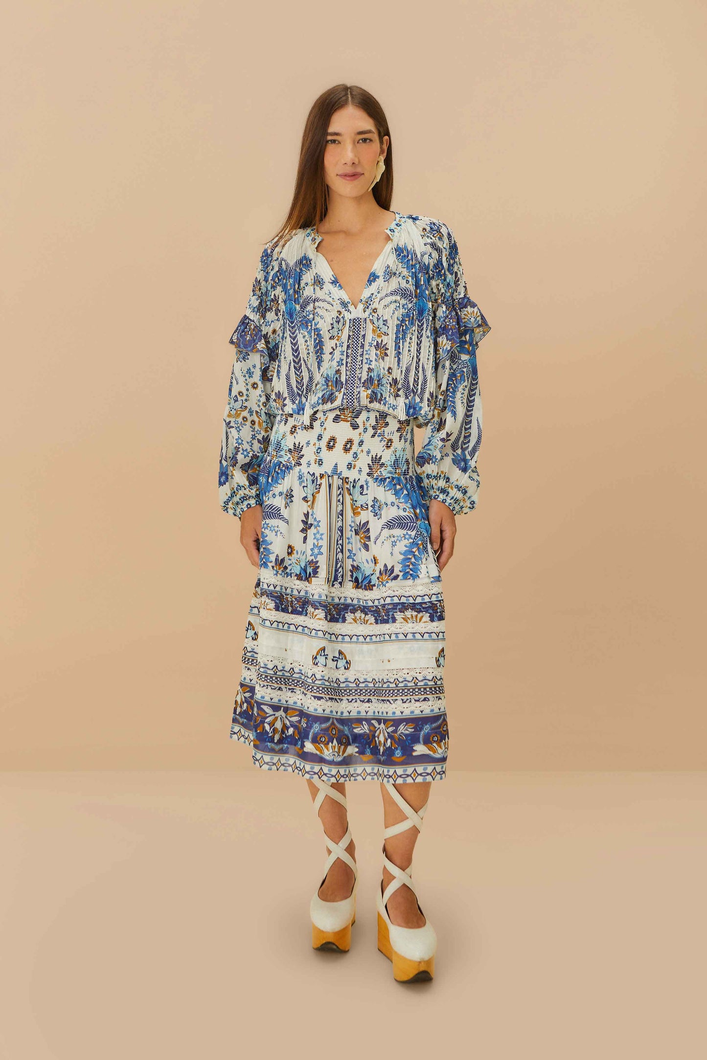 Off-White Ana Tapestry Organic Cotton Midi Skirt