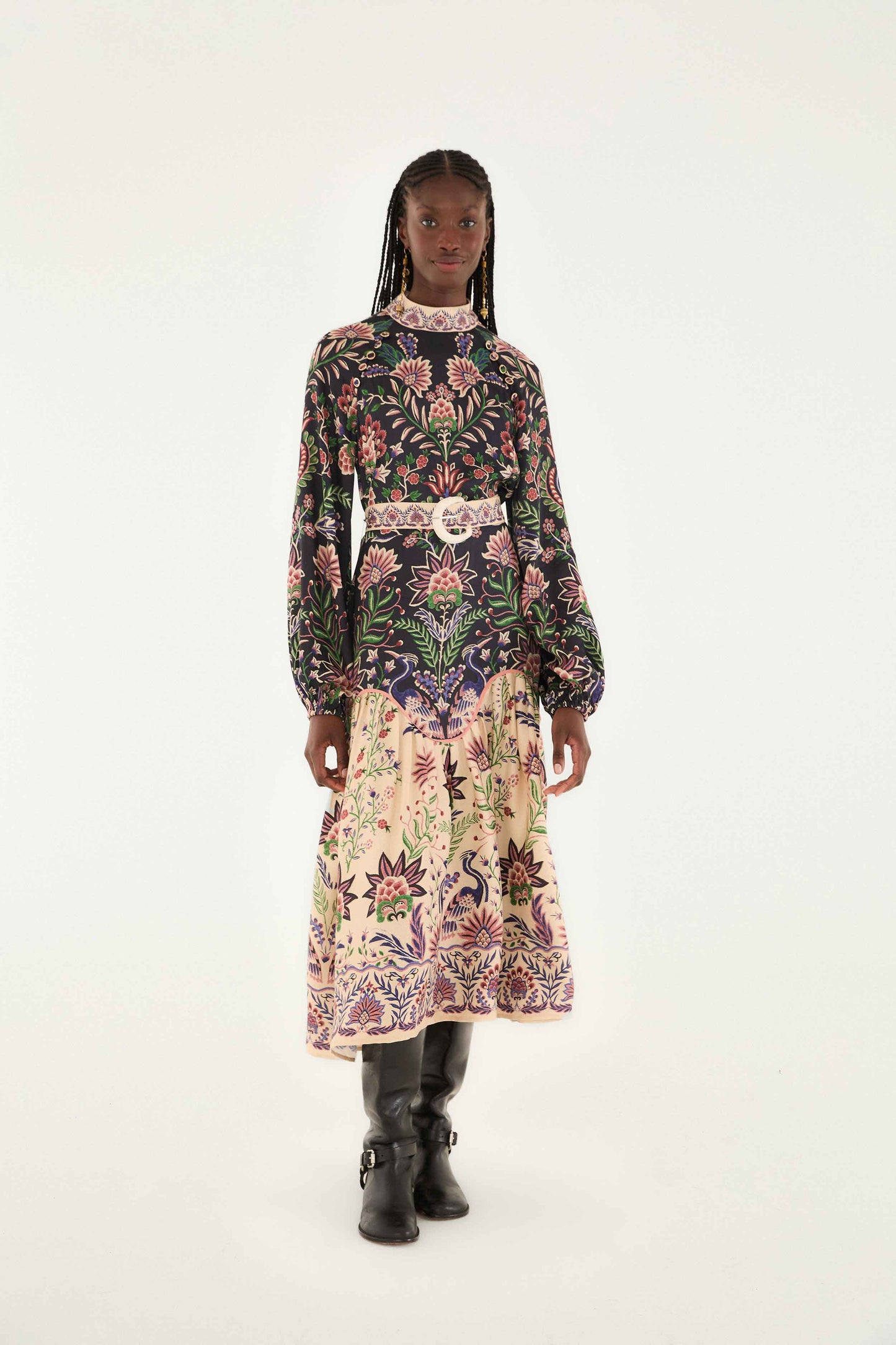 Marvelous Garden Black Midi Dress