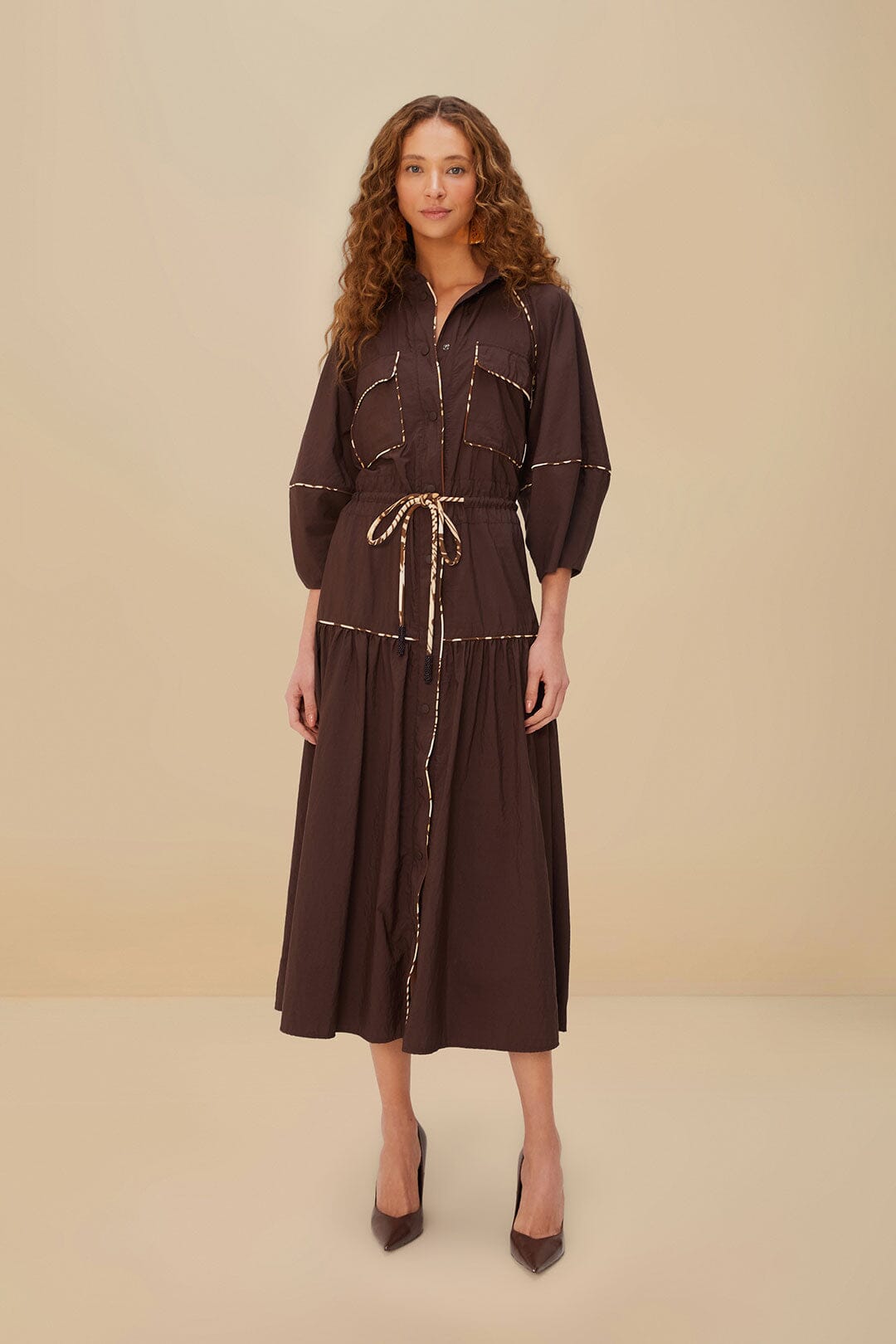 midi chemise dress Brown Chemise Midi Dress – FARM Rio