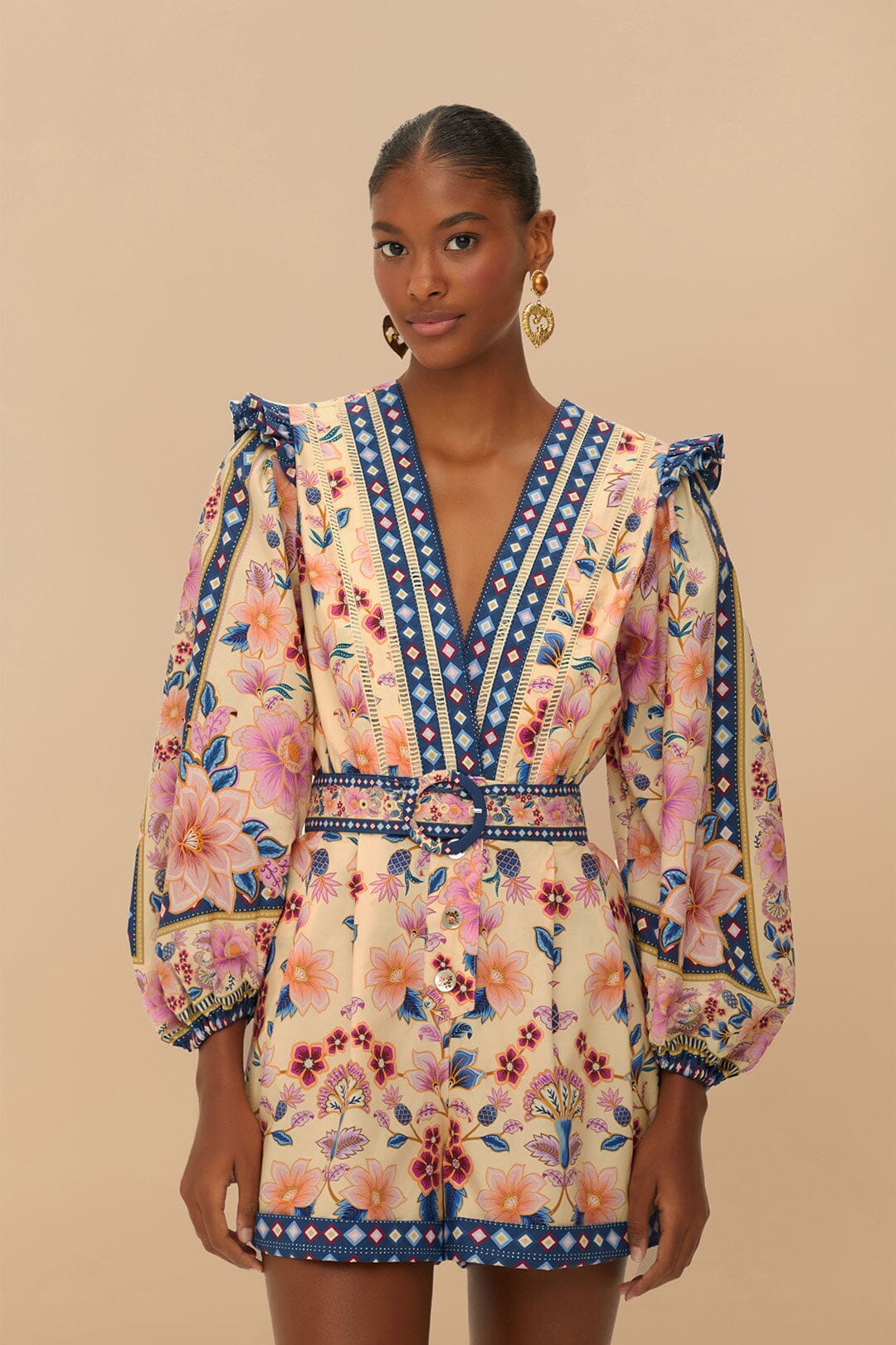 Cream Superbloom Tapestry Organic Cotton Romper