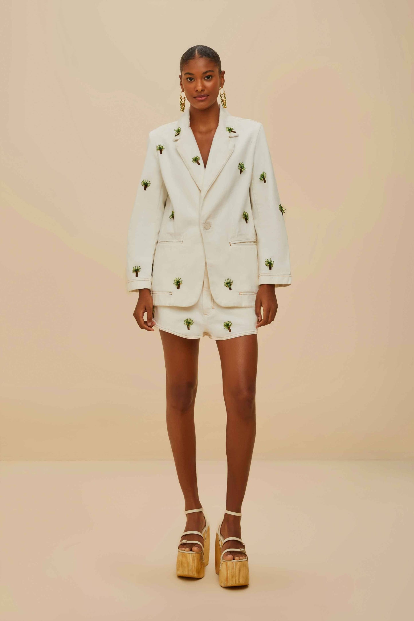 Off-White Embroidered Coconut Tree Shorts