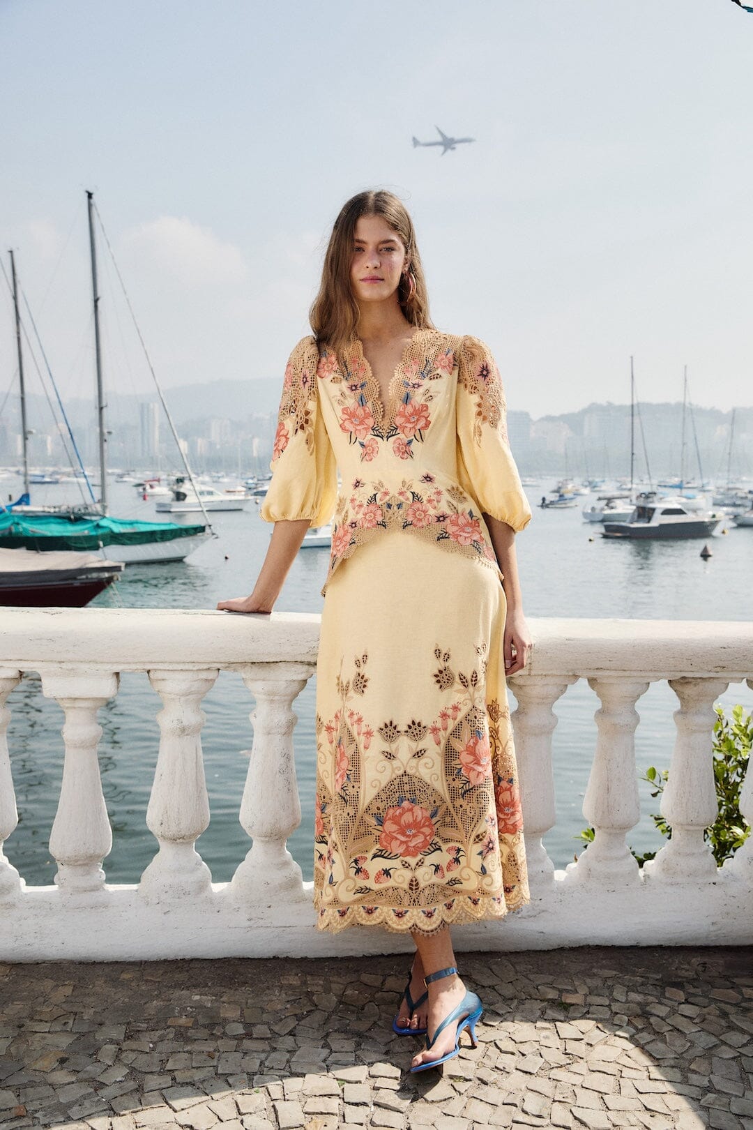 Butter Yellow Embroidered Lenzing Ecovero Euroflax Midi Dress | FARM Rio Butter Yellow Embroidered Lenzing Ecovero Euroflax Midi Dress | FARM Rio