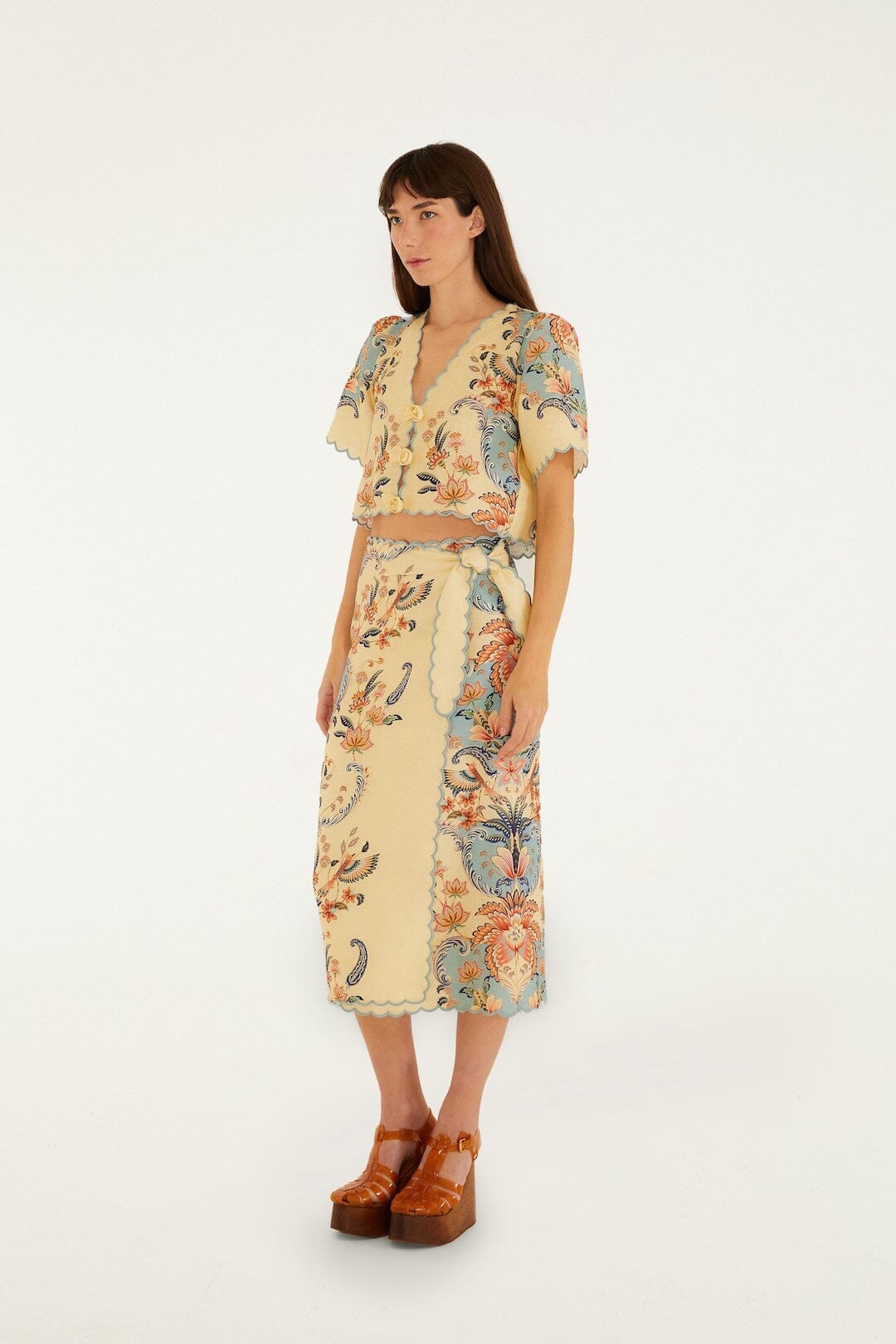 Butter Yellow Boho Beauty Euroflax Premium Linen Midi Skirt