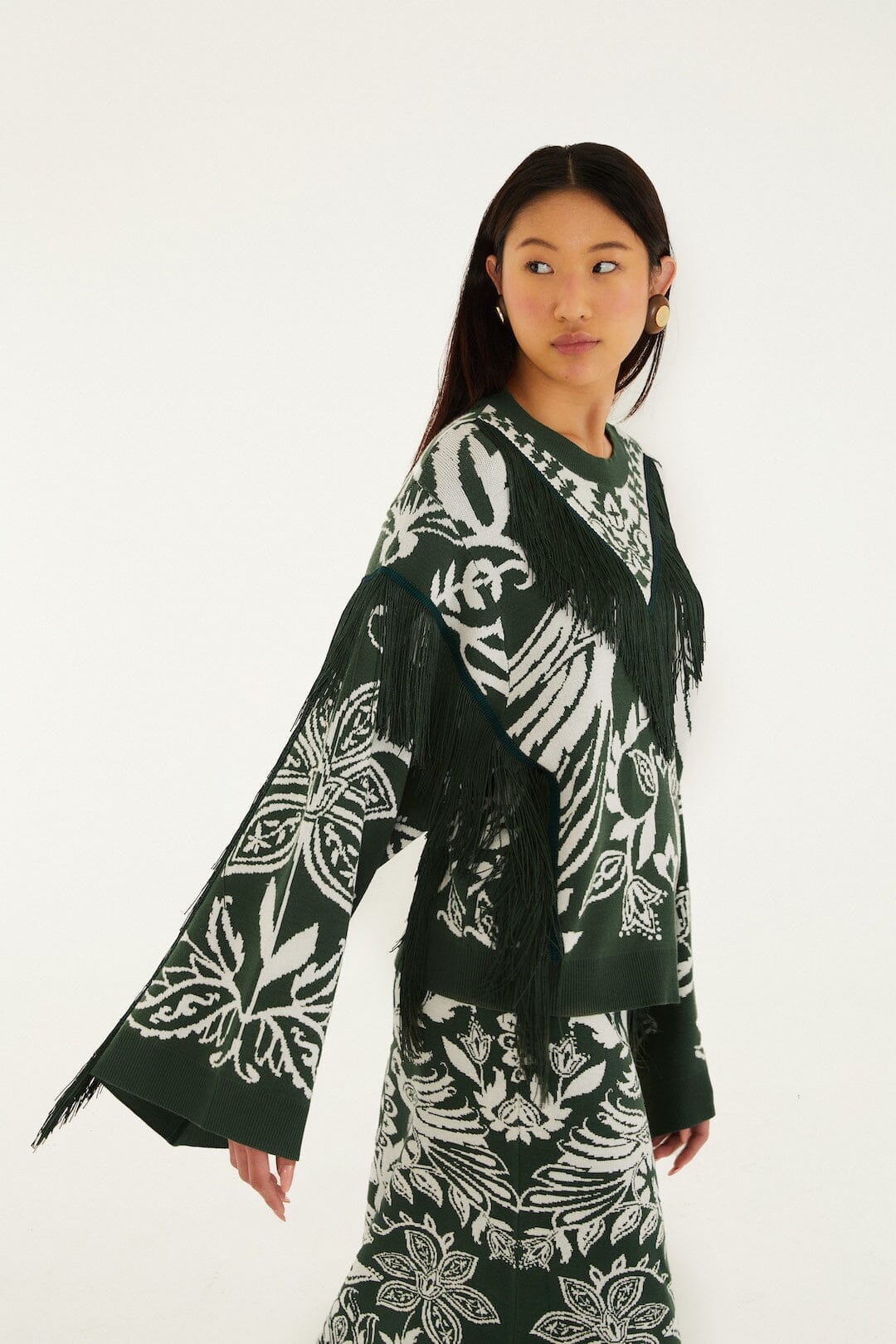 Dark Green Miranda Fringes Knit Sweater
